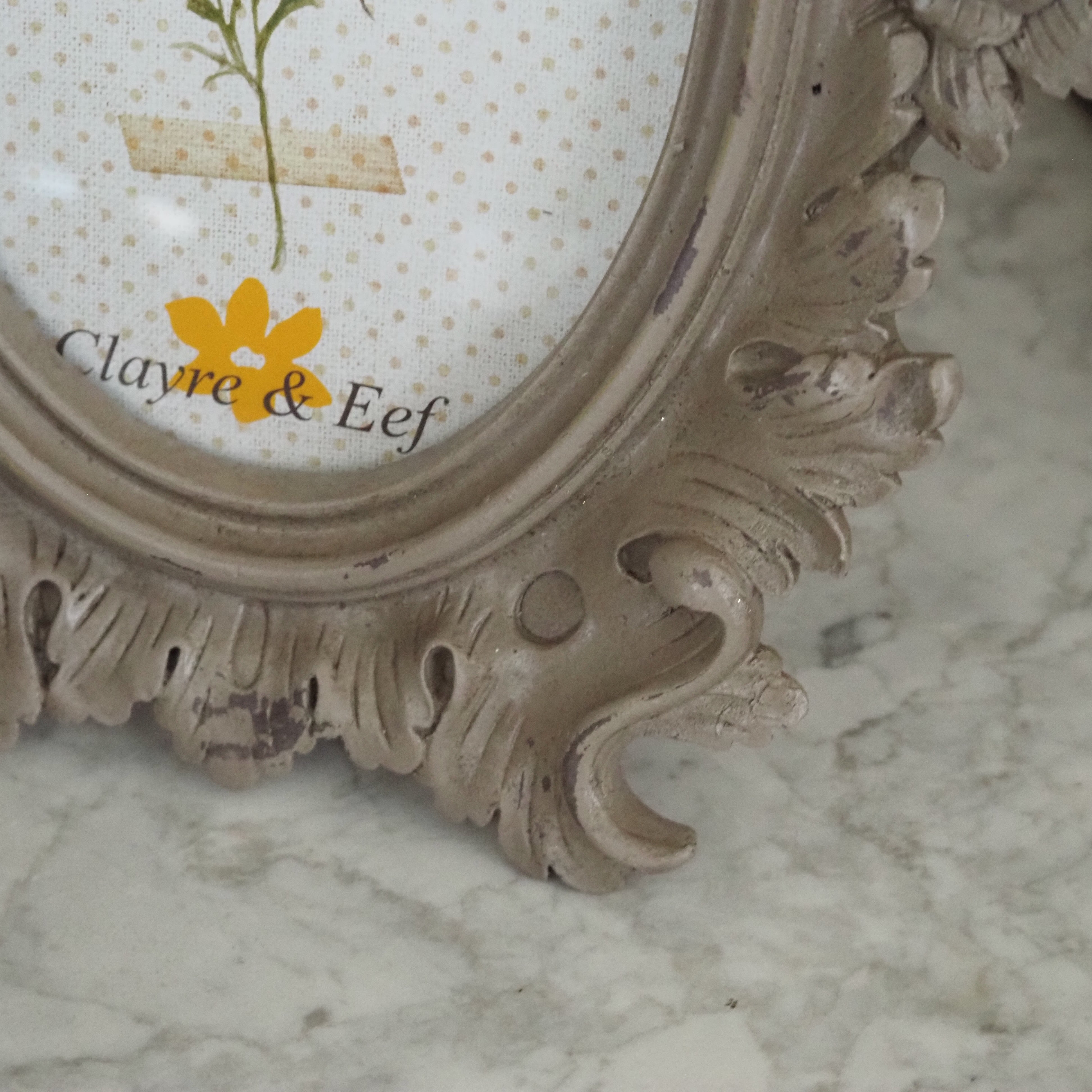 Bilderrahmen Oval Graubeige · Barockverzierungen mit Botanik-Motiv
