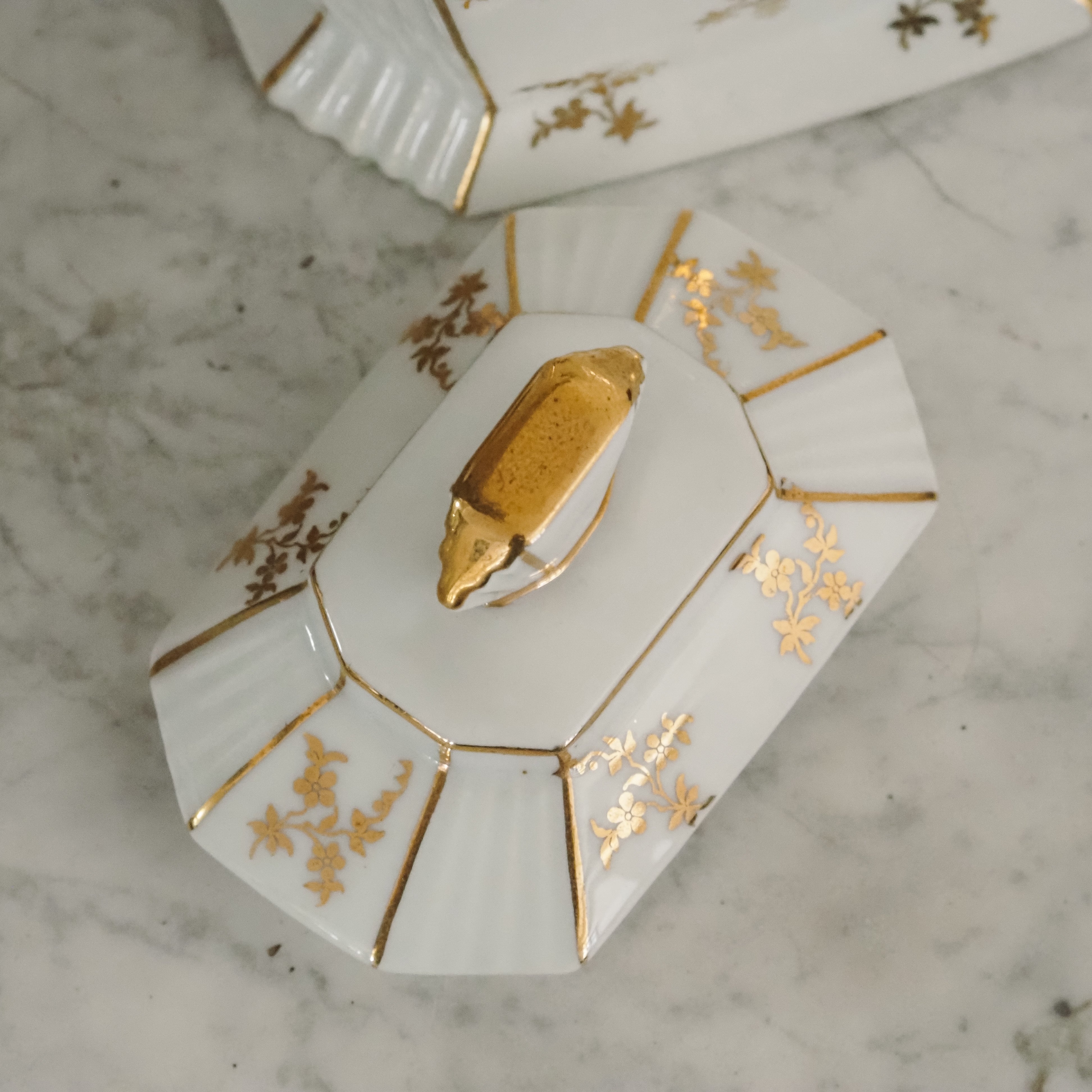 Zuckerdose Limoges · Art-Déco-Porzellan mit Goldstaffage, um 1930