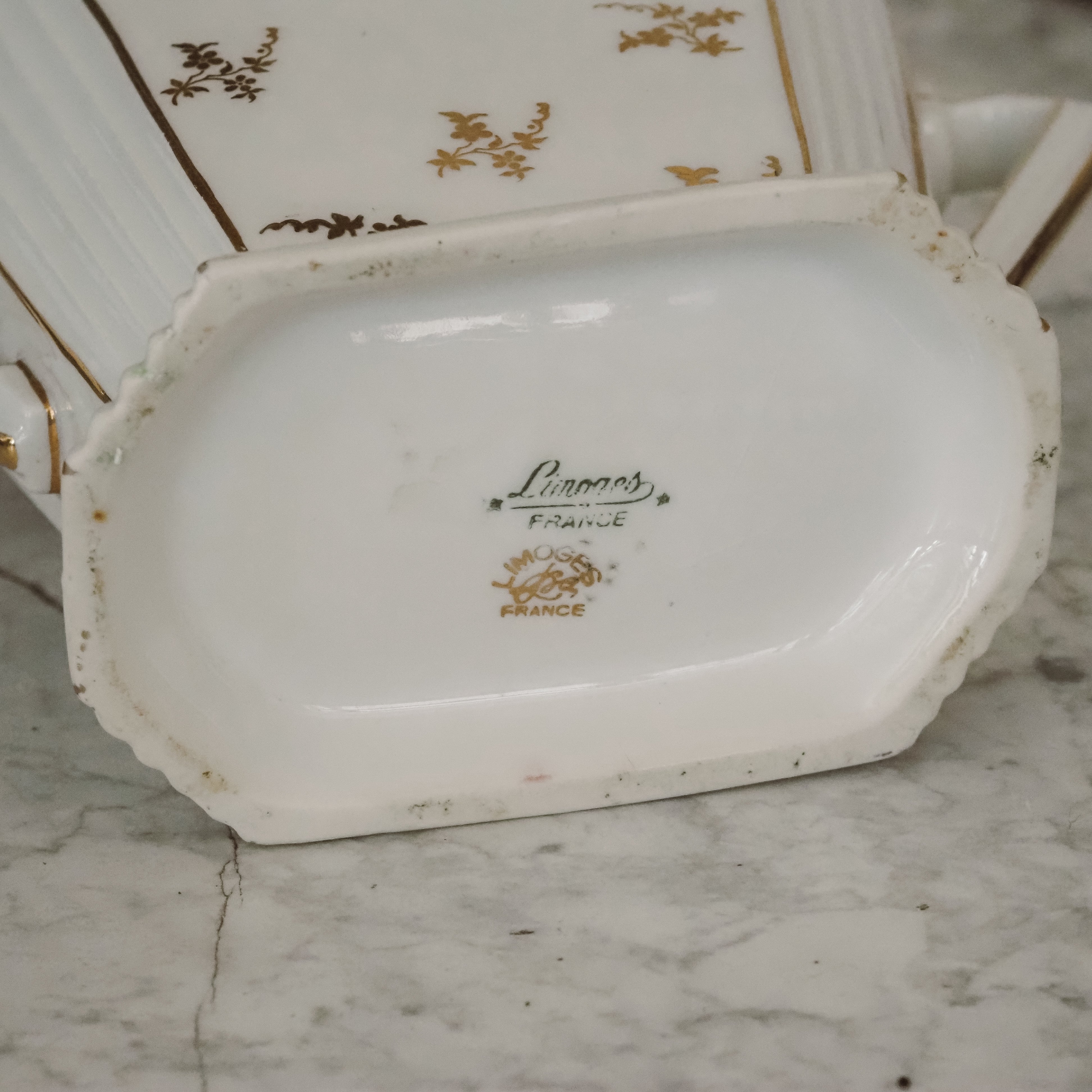 Zuckerdose Limoges · Art-Déco-Porzellan mit Goldstaffage, um 1930