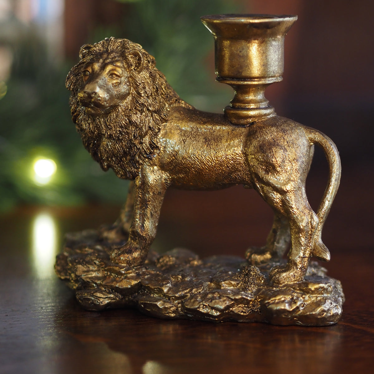 Kerzenleuchter Löwe · Animalier-Figur in Altgold-Optik