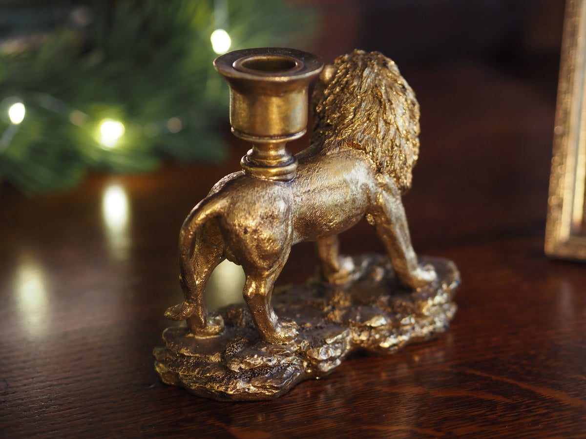 Kerzenleuchter Löwe · Animalier-Figur in Altgold-Optik