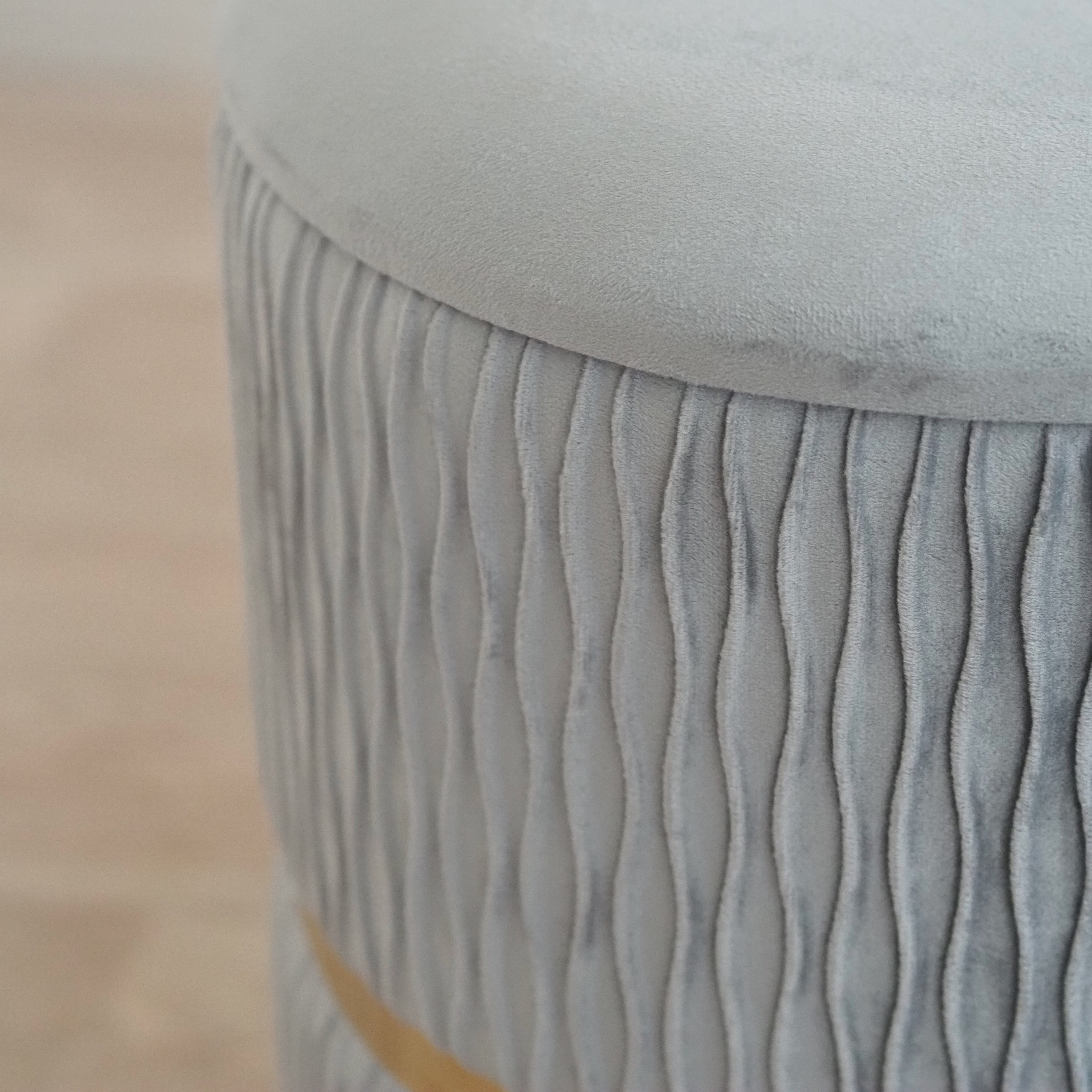 Hocker-Pouf 2er-Set · Samt mit Stauraum und Deckel in Grau-Gold