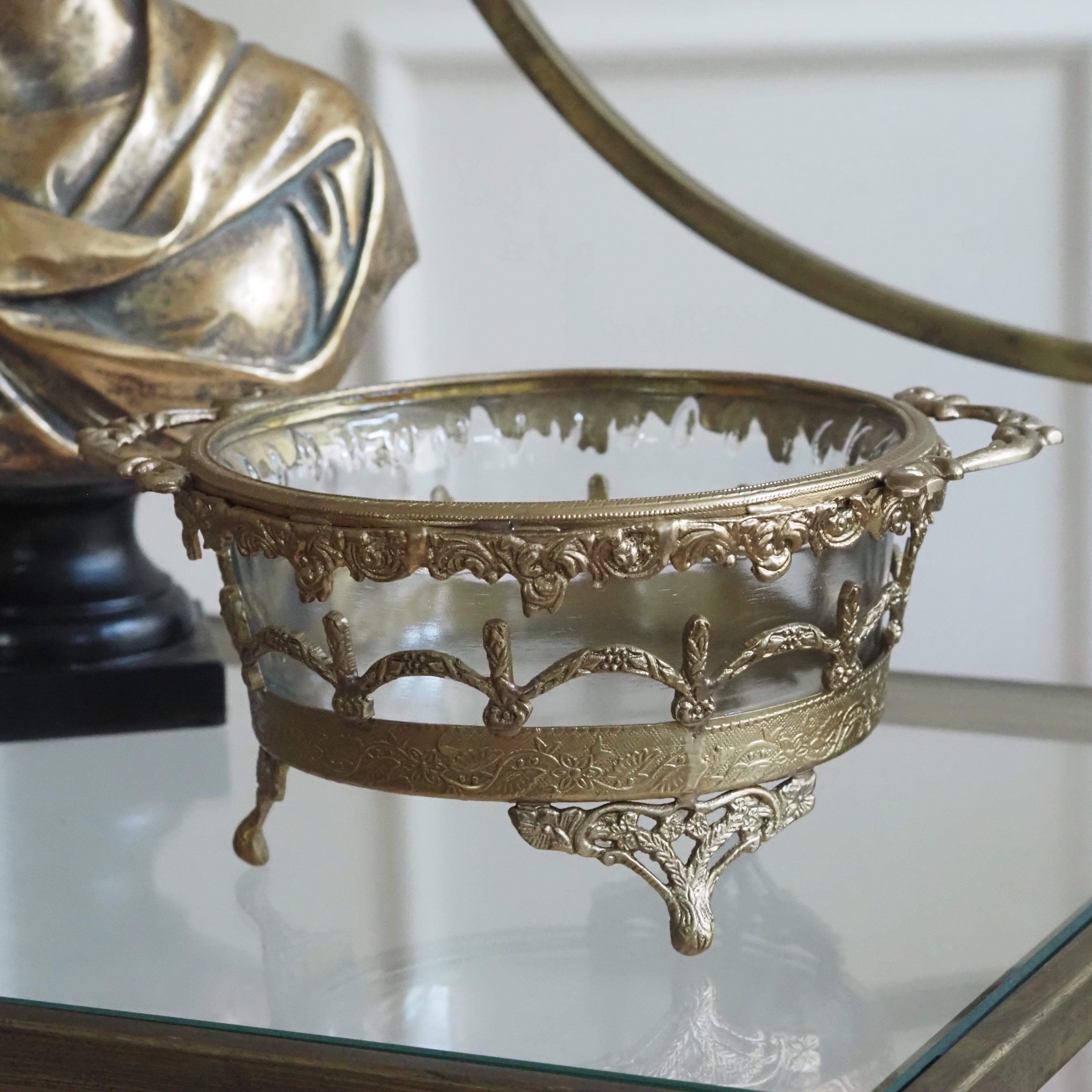 Dekoschale Gold · Glasschale mit Metallrahmen im Neobarock
