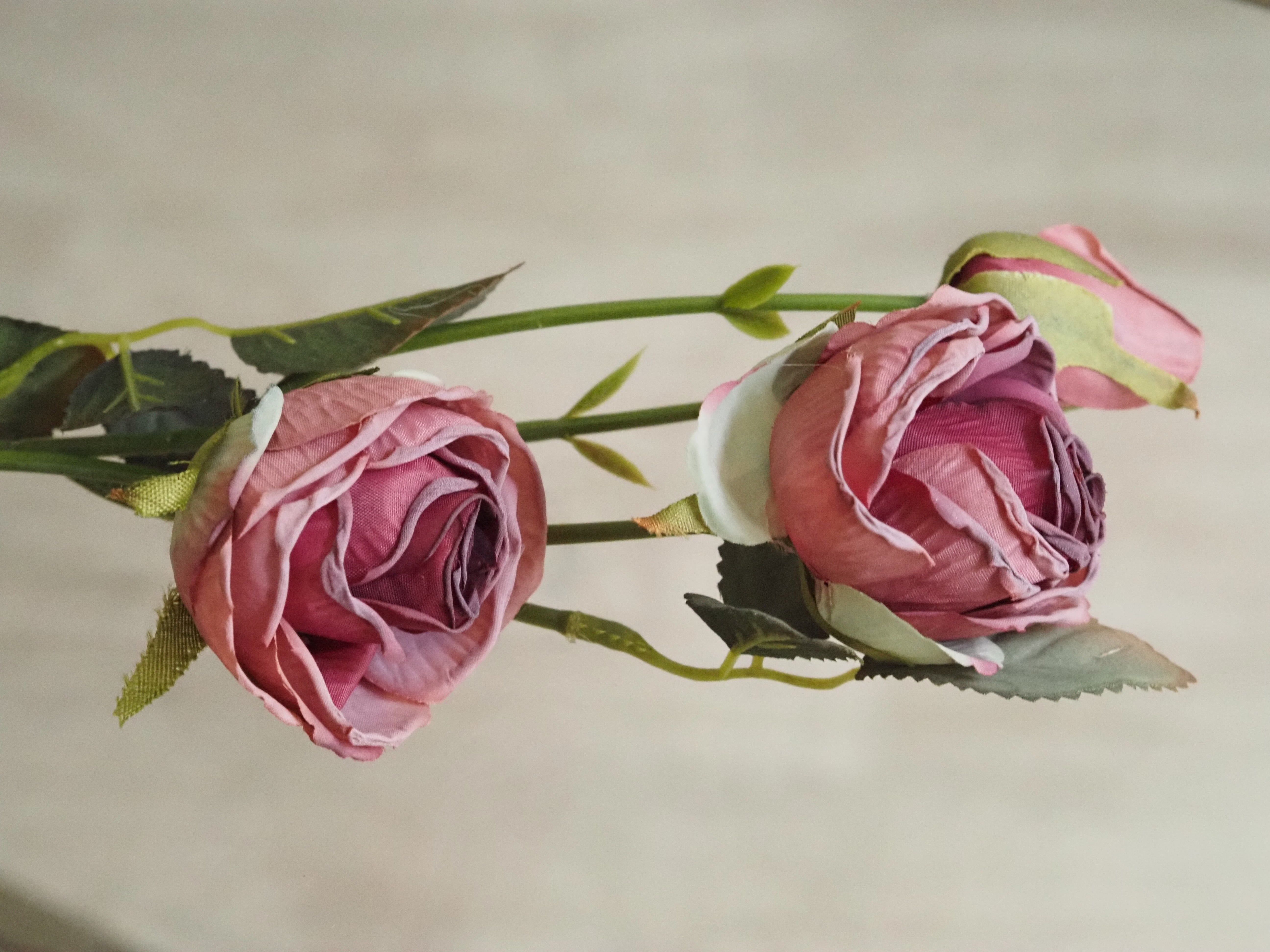 Deko-Zweig Rose [Rosa / Dunkelrosa] · Zweig mit Blüten und Knospen in Vintage-Anmutung, 41 cm