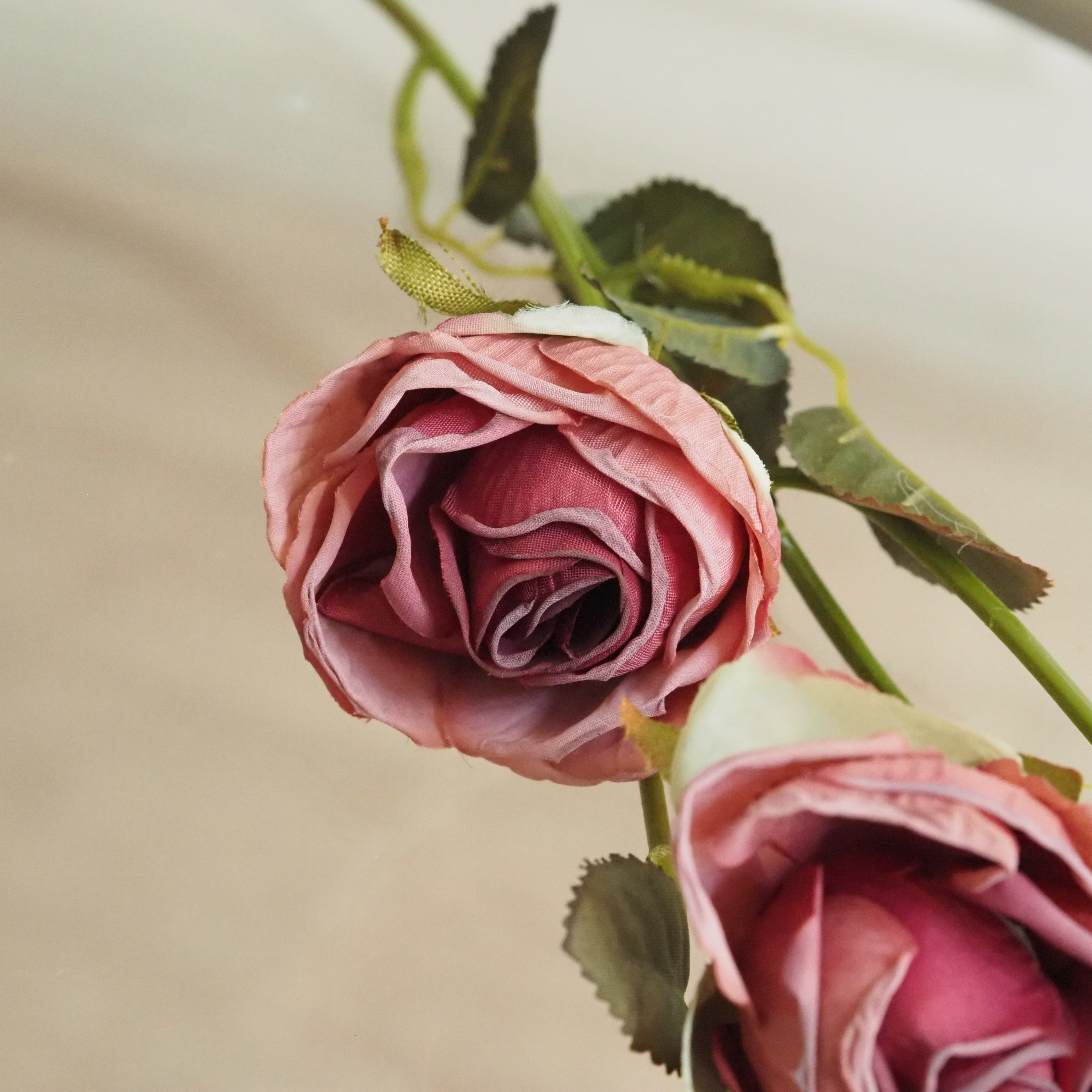 Deko-Zweig Rose [Rosa / Dunkelrosa] · Zweig mit Blüten und Knospen in Vintage-Anmutung, 41 cm