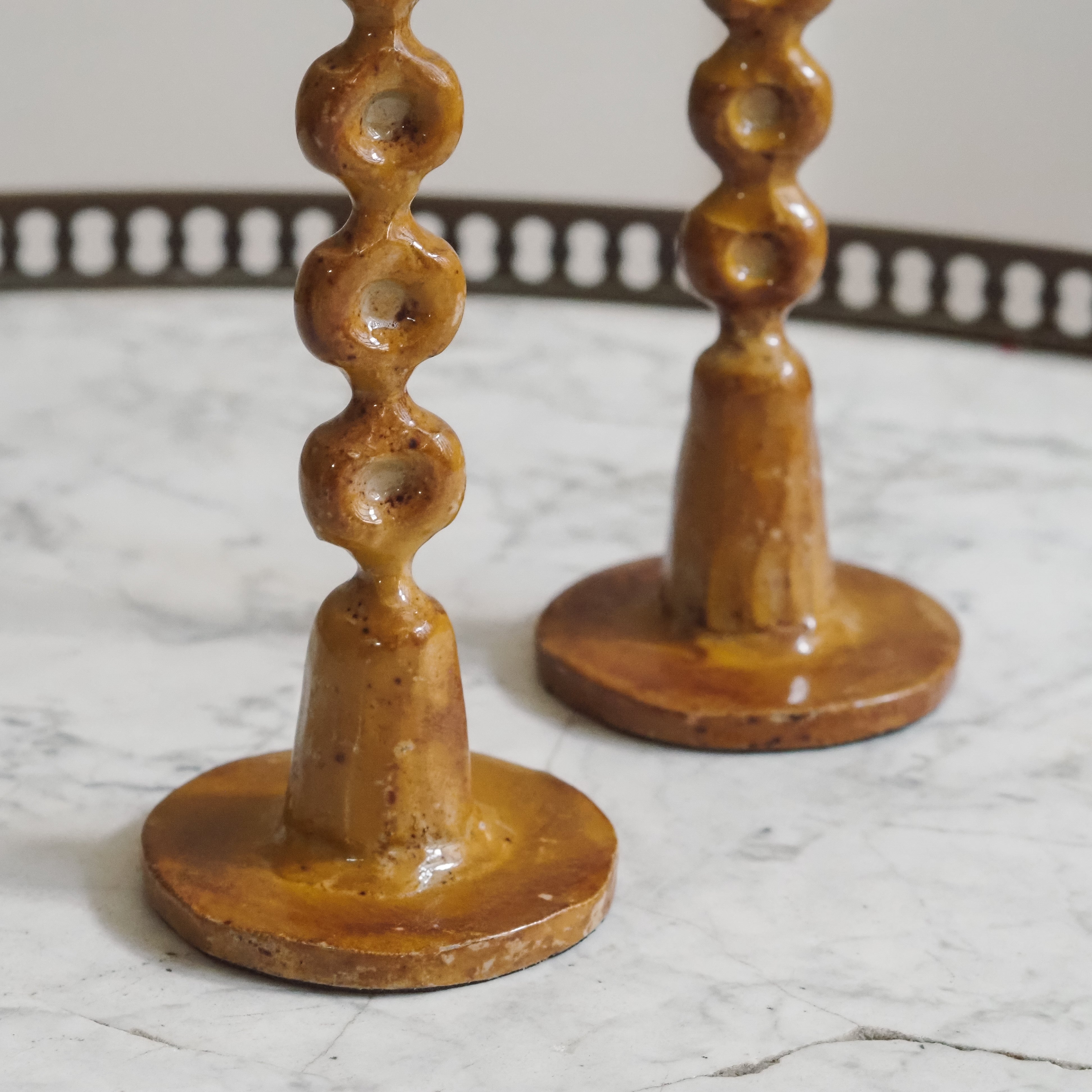 Kerzenständer Senfgelb · Schlanker Kugelschaft im Vintage-Stil · 2er-Set