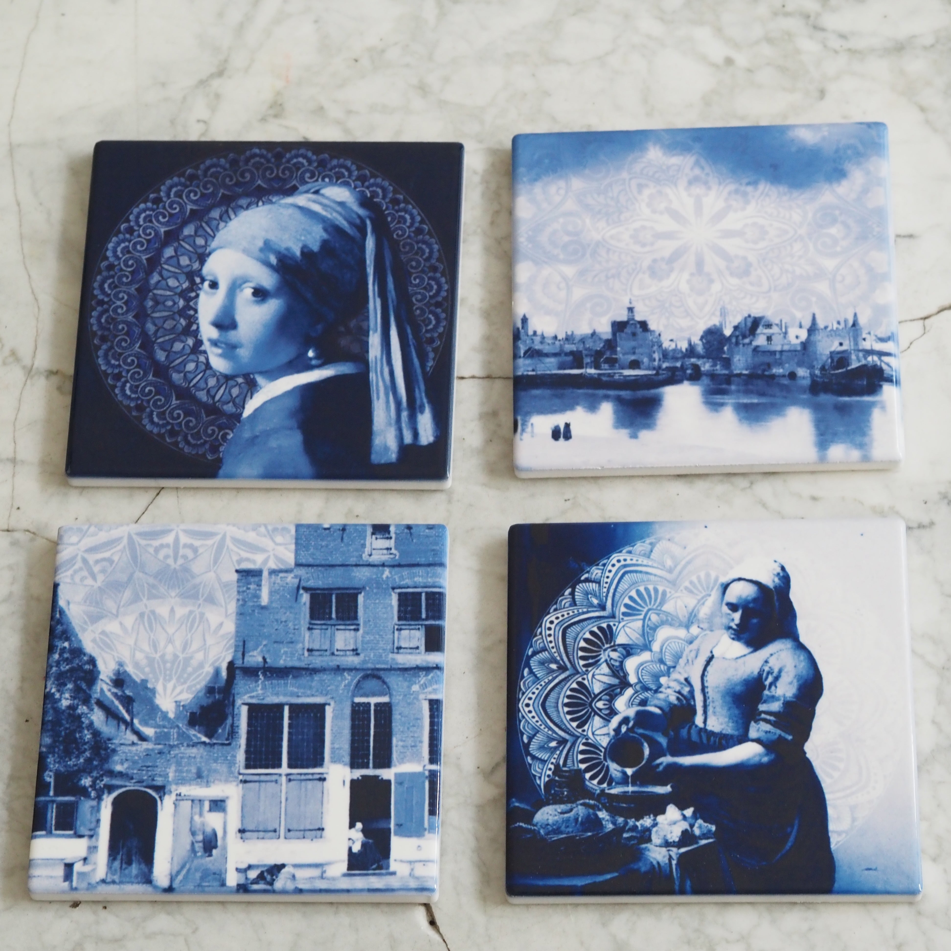 Untersetzer-Set Delfter Blau · Keramik mit Vermeer-Motiven, 4-teilig