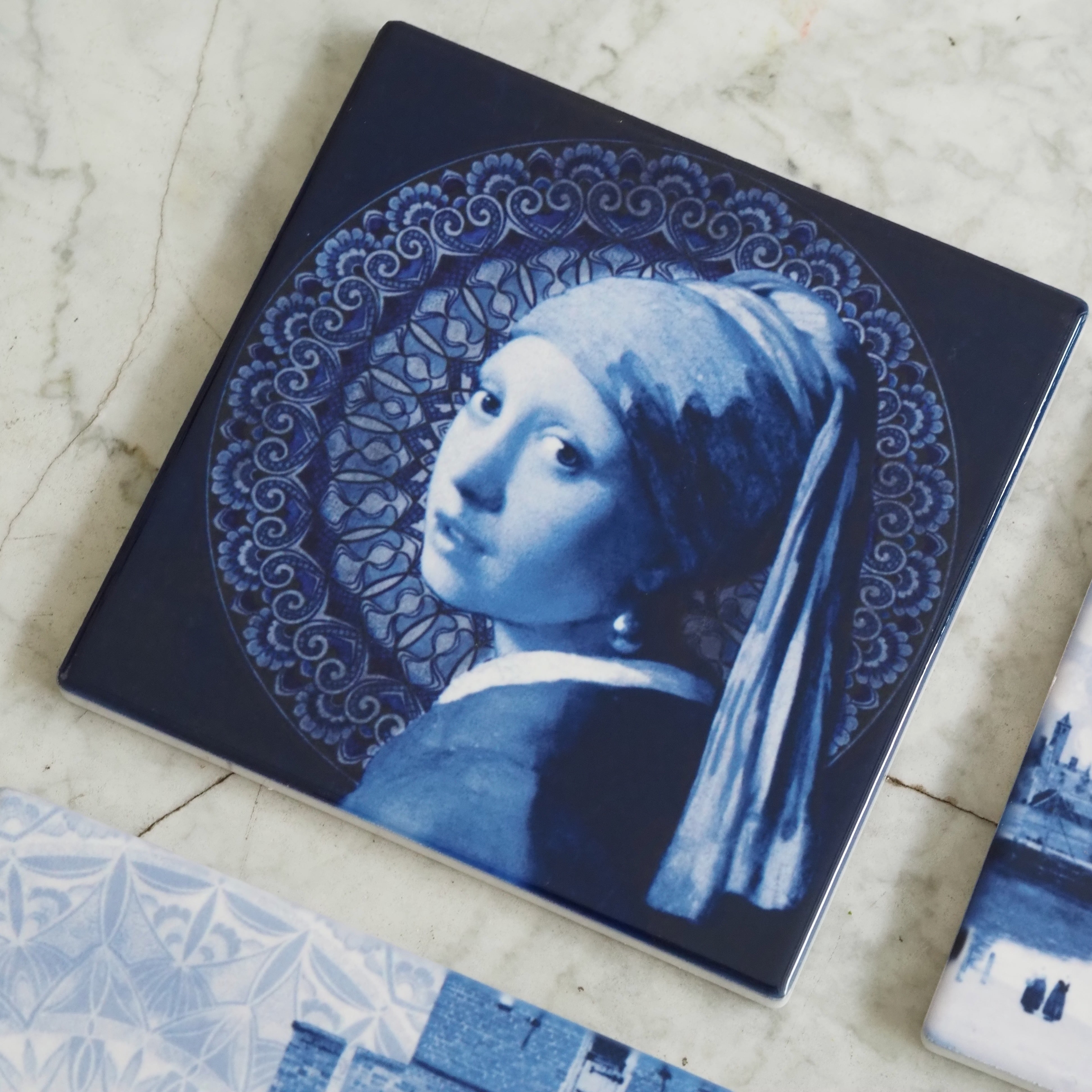 Untersetzer-Set Delfter Blau · Keramik mit Vermeer-Motiven, 4-teilig