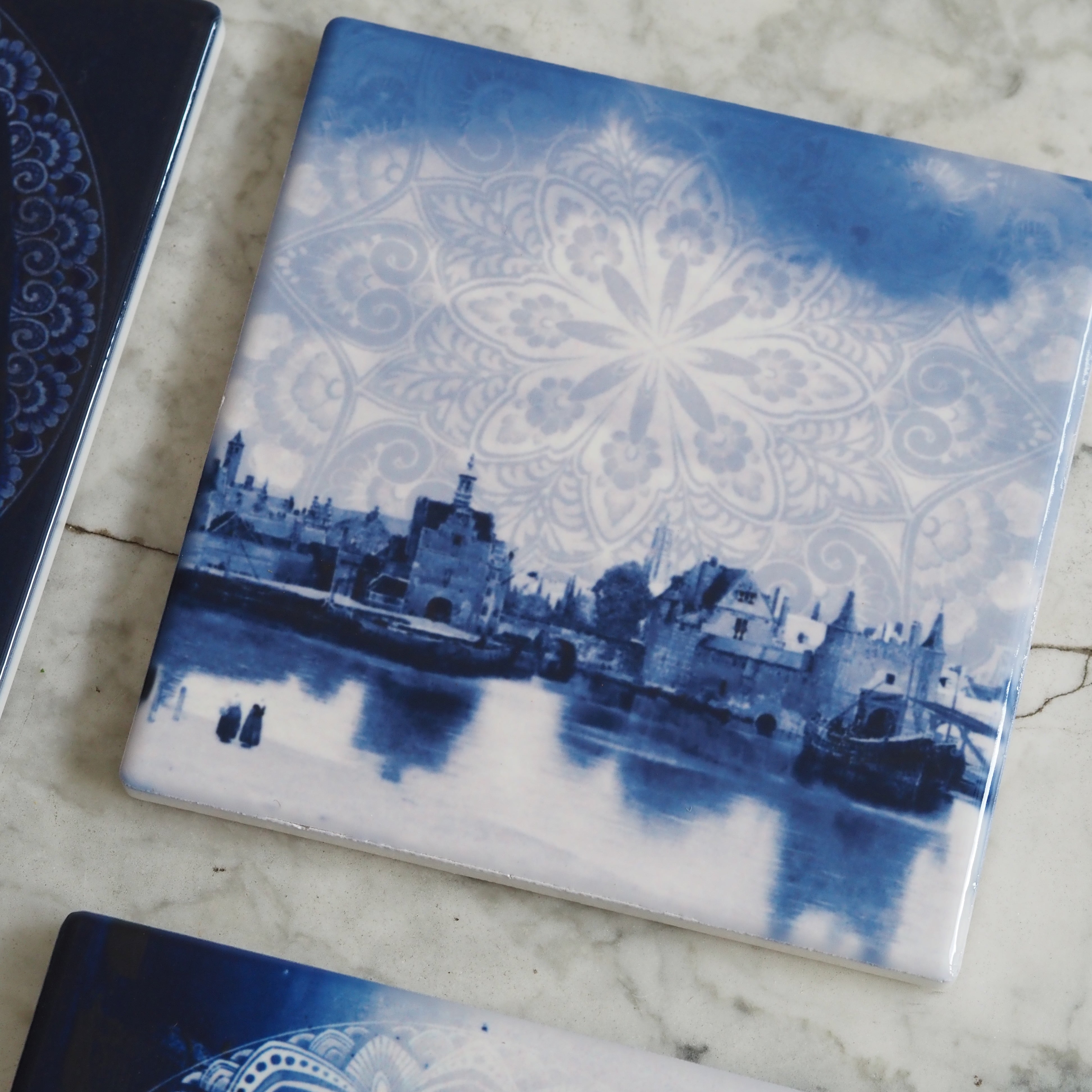 Untersetzer-Set Delfter Blau · Keramik mit Vermeer-Motiven, 4-teilig