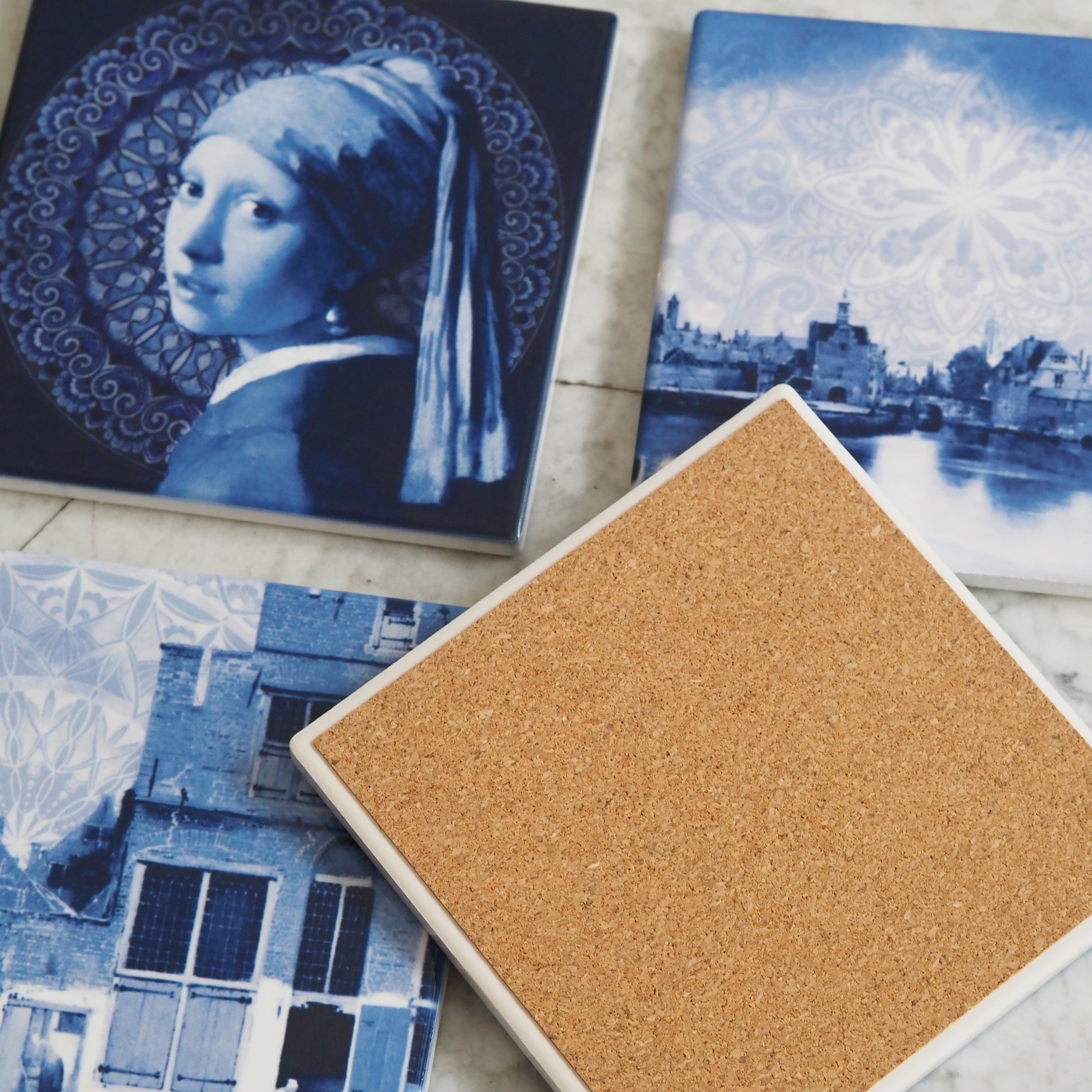 Untersetzer-Set Delfter Blau · Keramik mit Vermeer-Motiven, 4-teilig