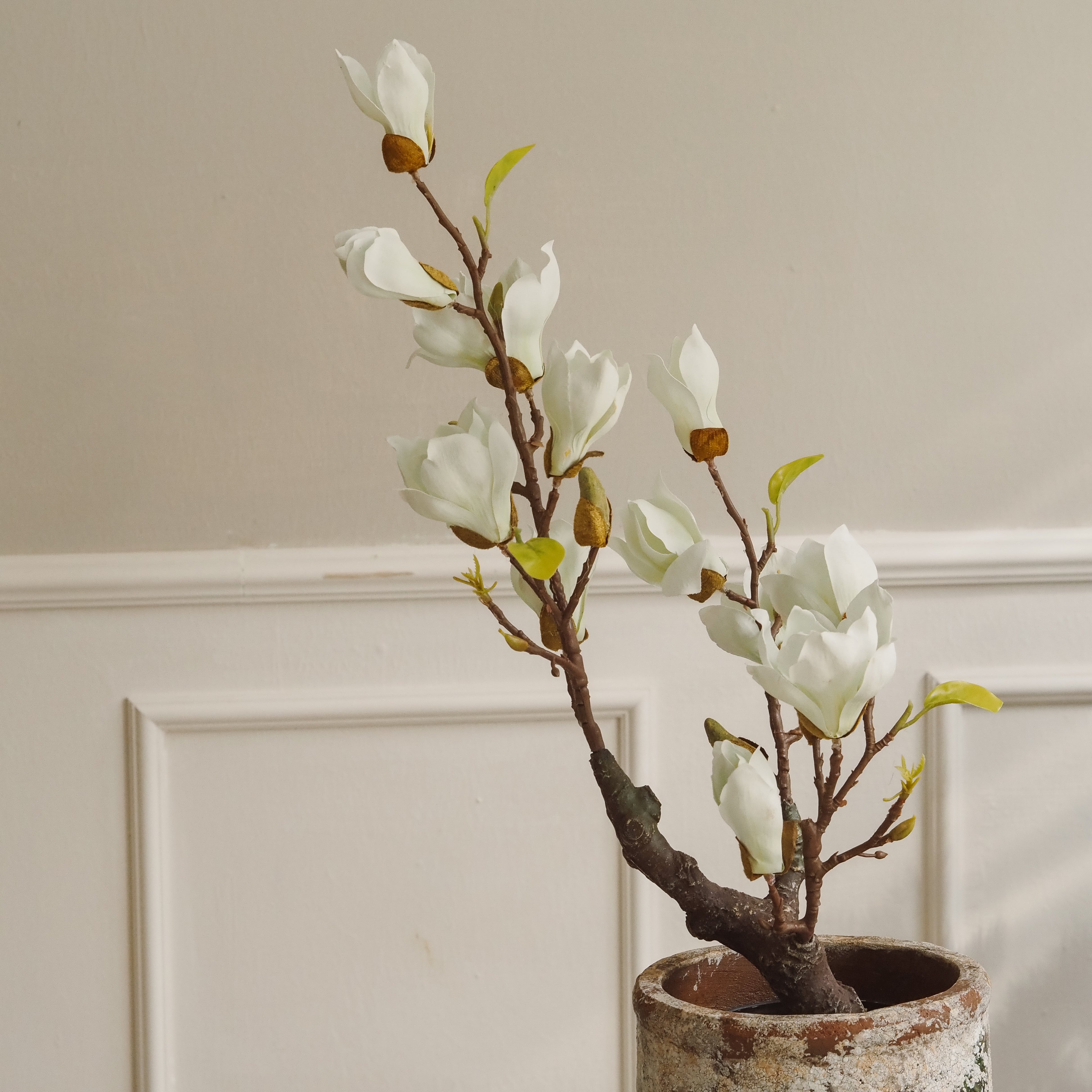 Magnolienzweig Weiß-Creme · Naturalistischer Blütenzweig mit Knospen