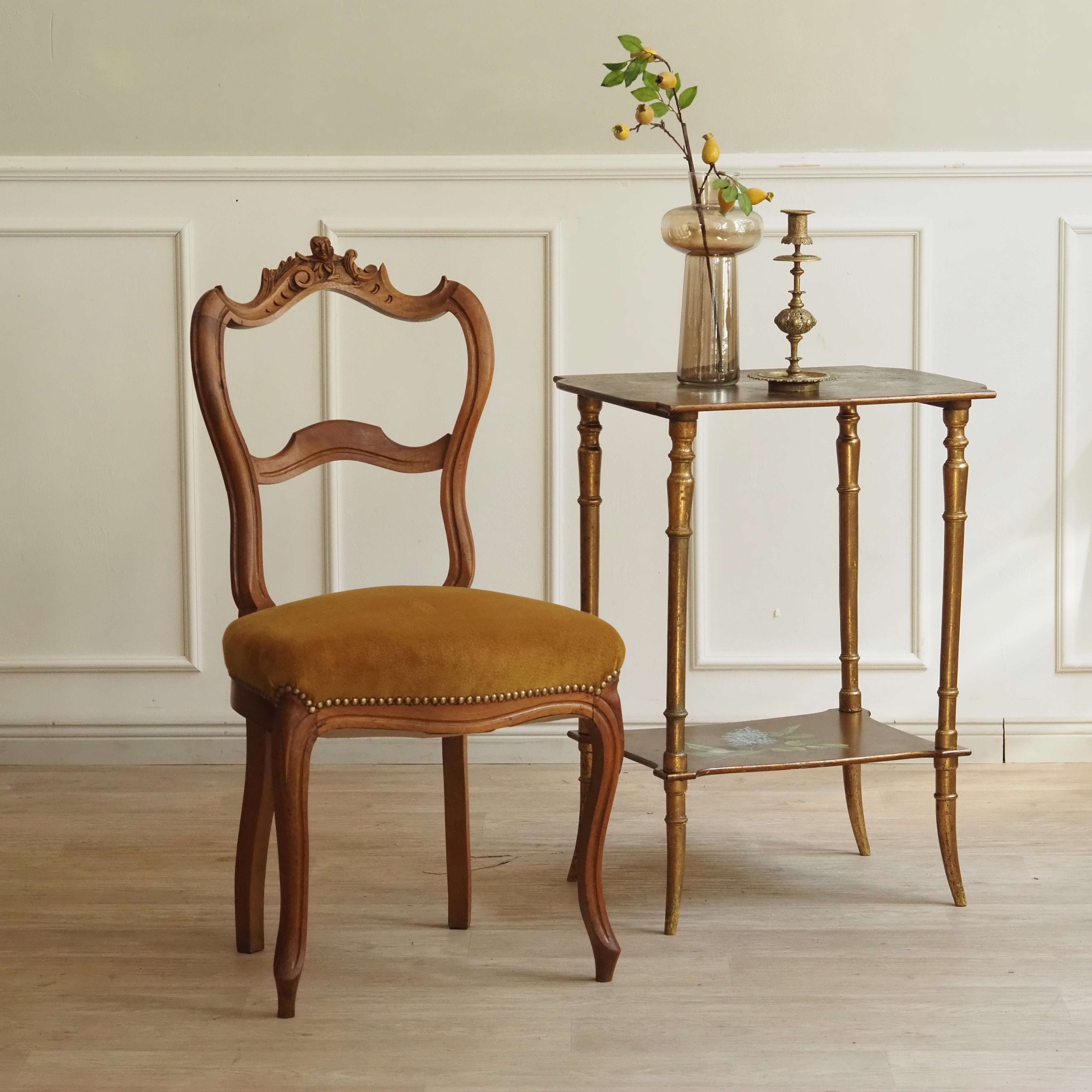 Polsterstuhl im Louis-Philippe-Stil – gelber Samt, um 1900