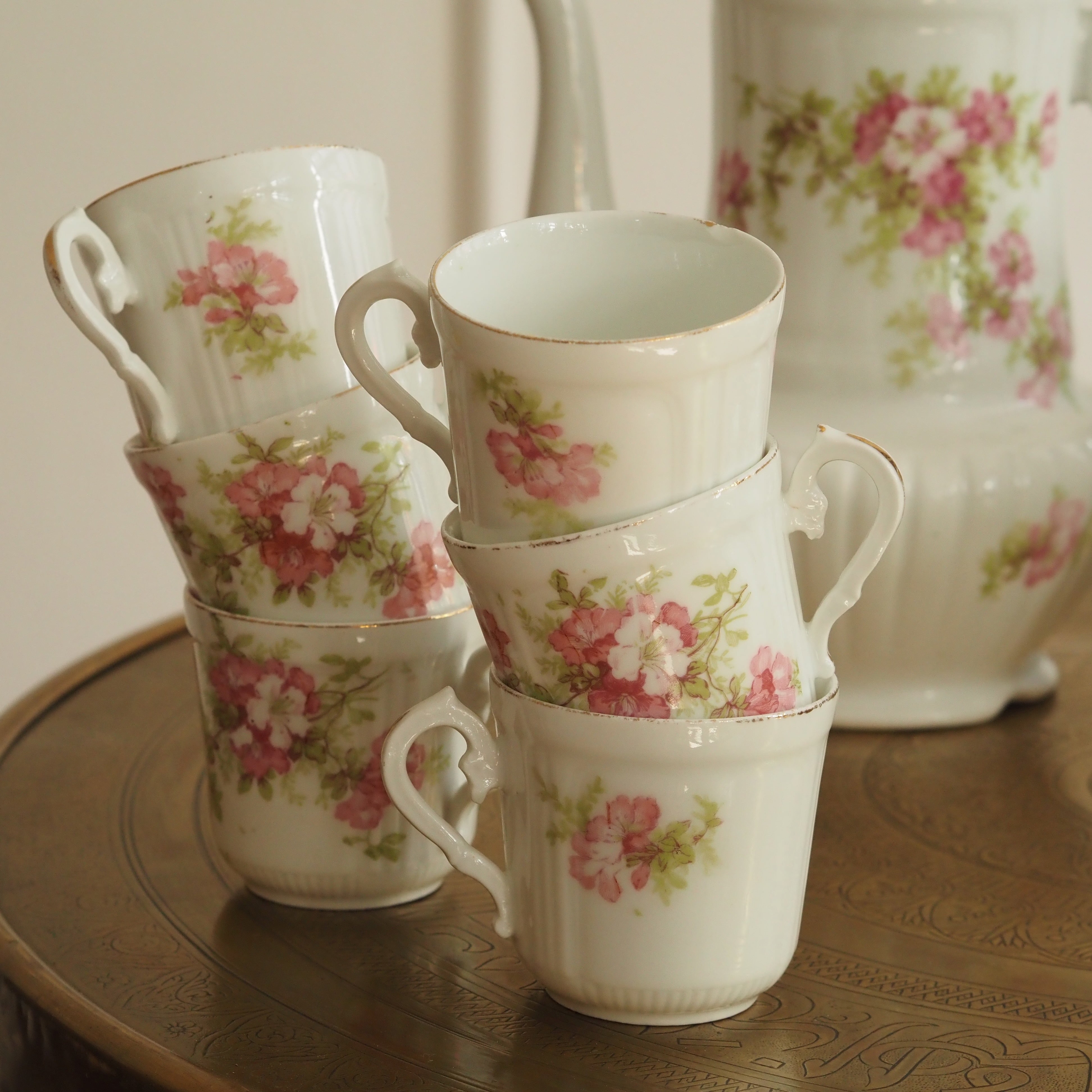 Kaffeeservice Porzellan 15-teilig · Blumendekor um 1900