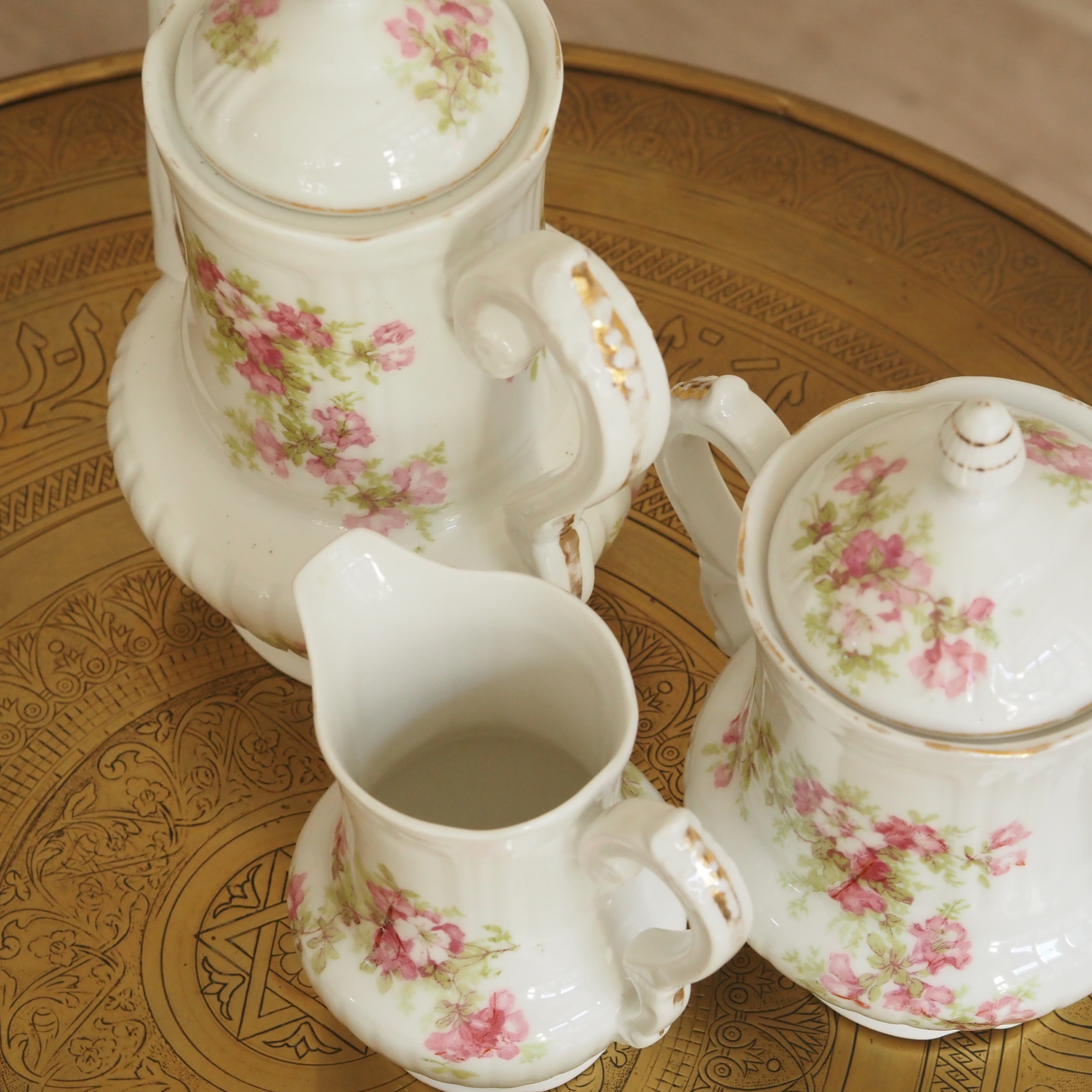 Kaffeeservice Porzellan 15-teilig · Blumendekor um 1900