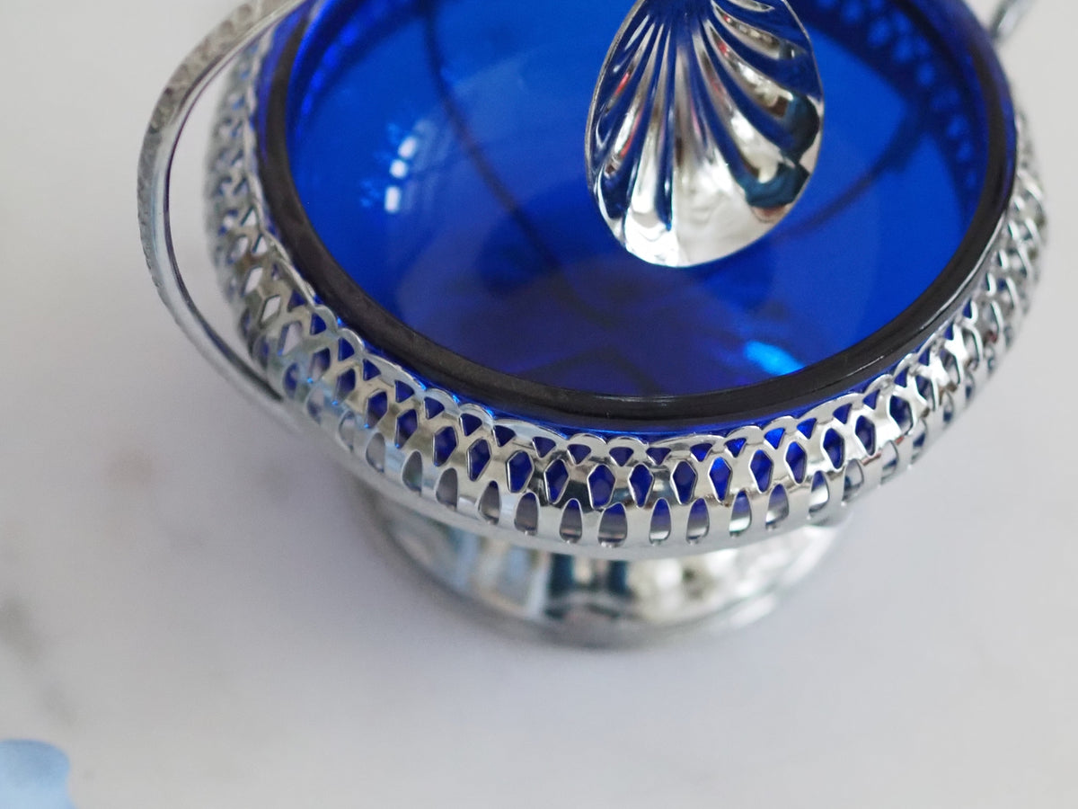 Zuckerkörbchen Kobaltblau · Durchbrochen im Georgian-Stil