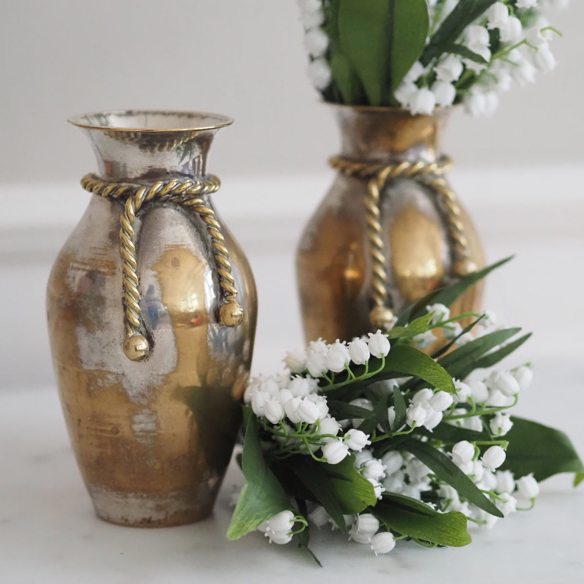 Vasen 2er Set Silber · Kordeldekor, Hollywood Regency
