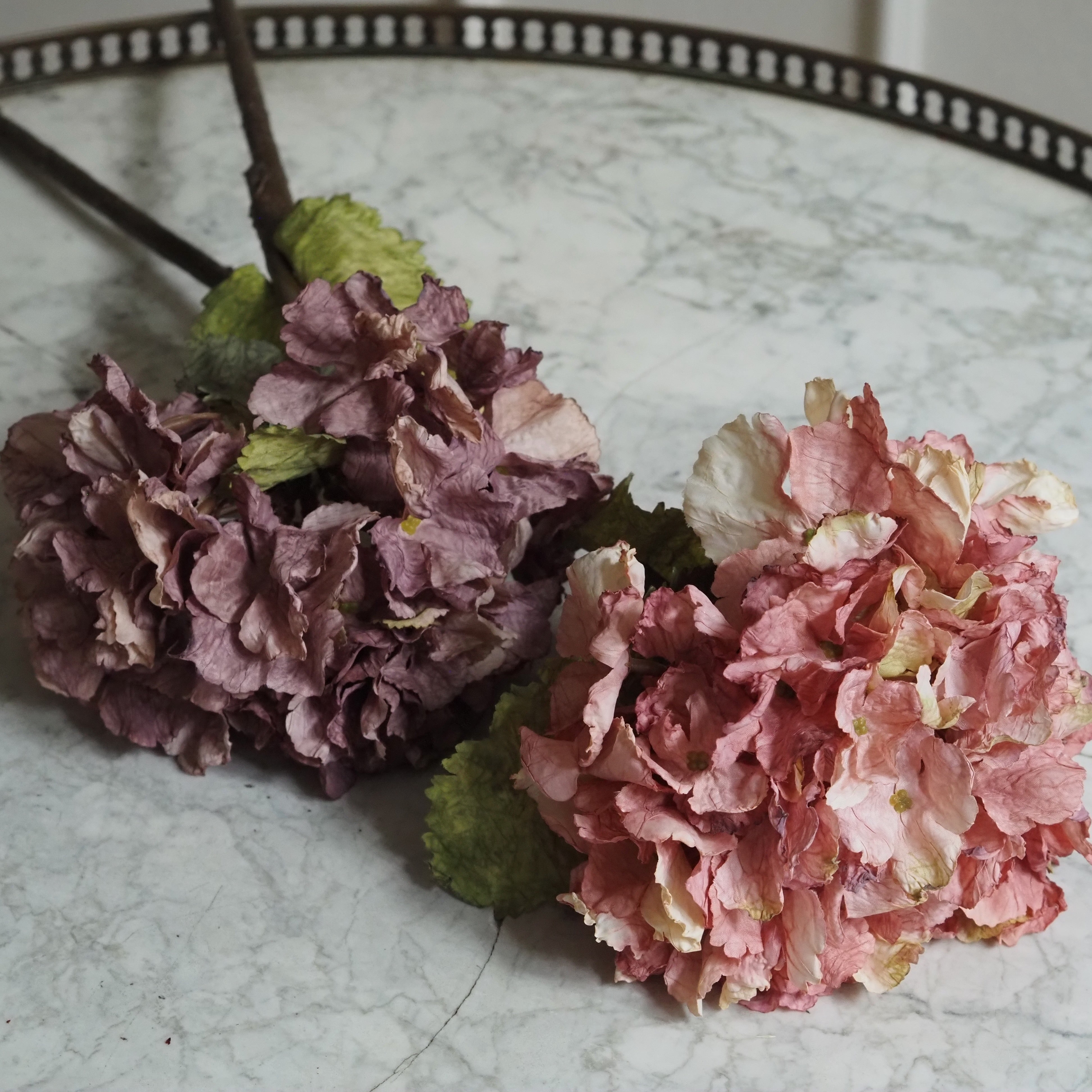 Hortensienzweig [LILA / ROSA] · Textilblüte im Trockenblumen-Charakter