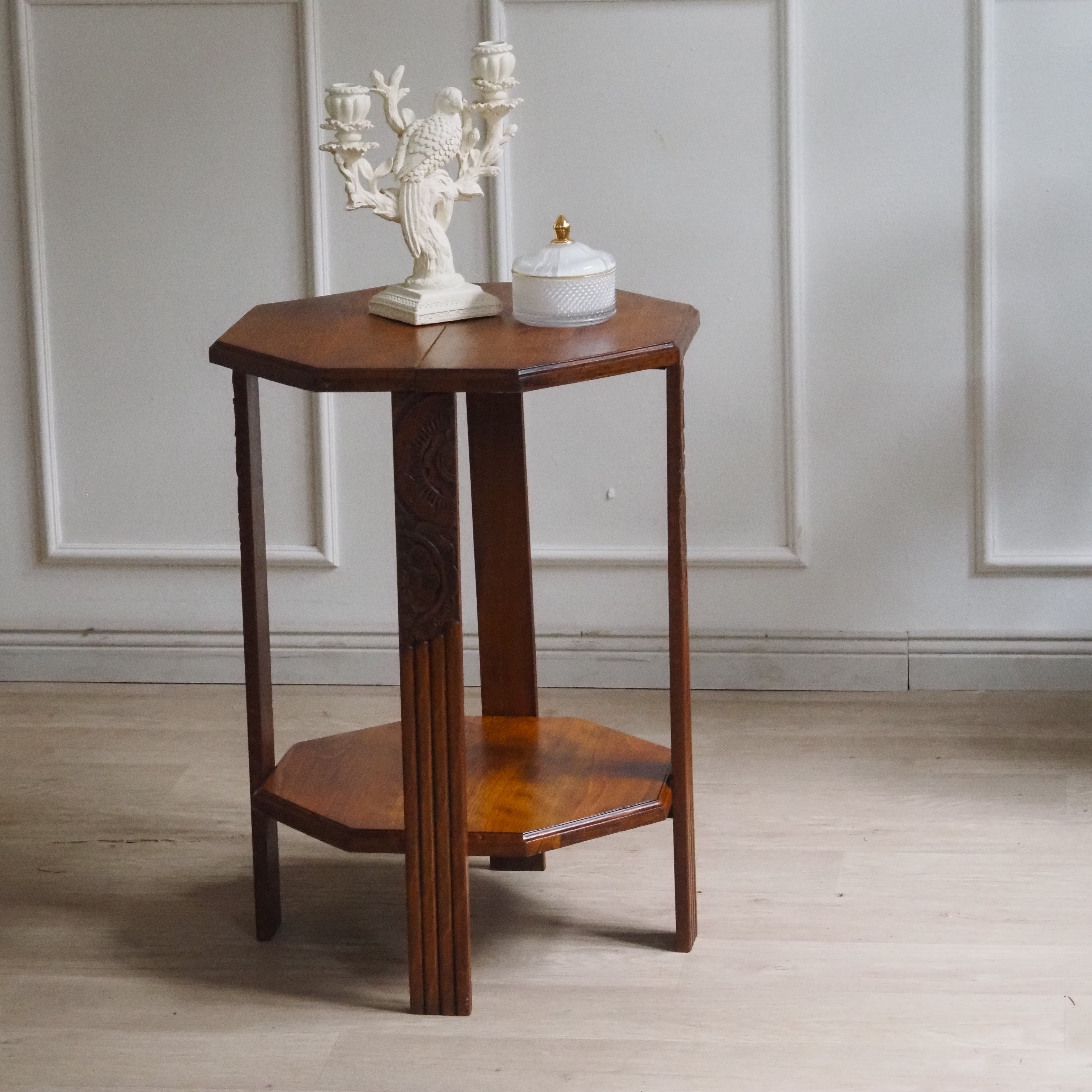 Art-Déco Beistelltisch · achteckig · um 1920, Vintage Sofatisch Eiche