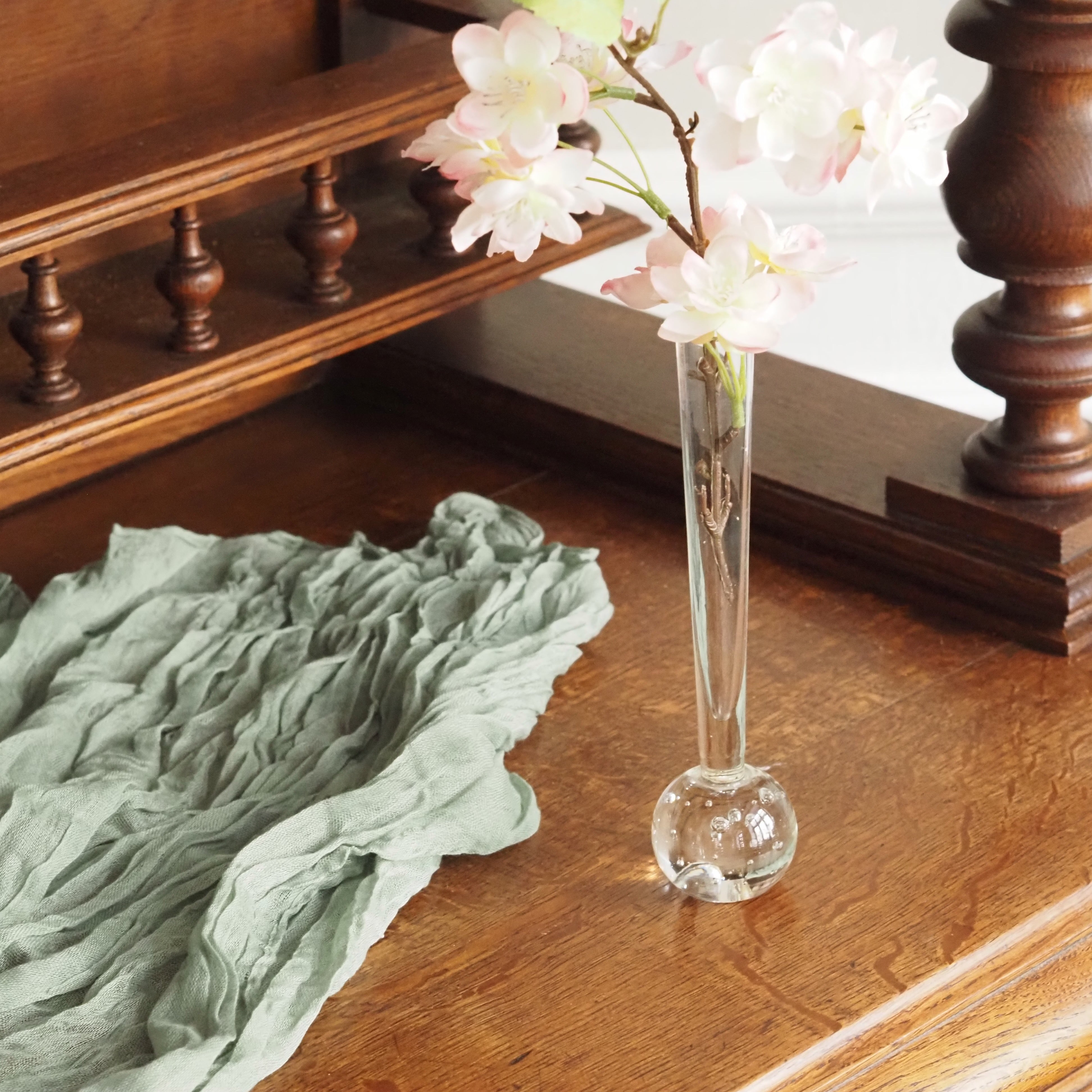 Solifleur-Vase Glas · Kugelfuß mit Luftblasen · Vintage um 1960–1970