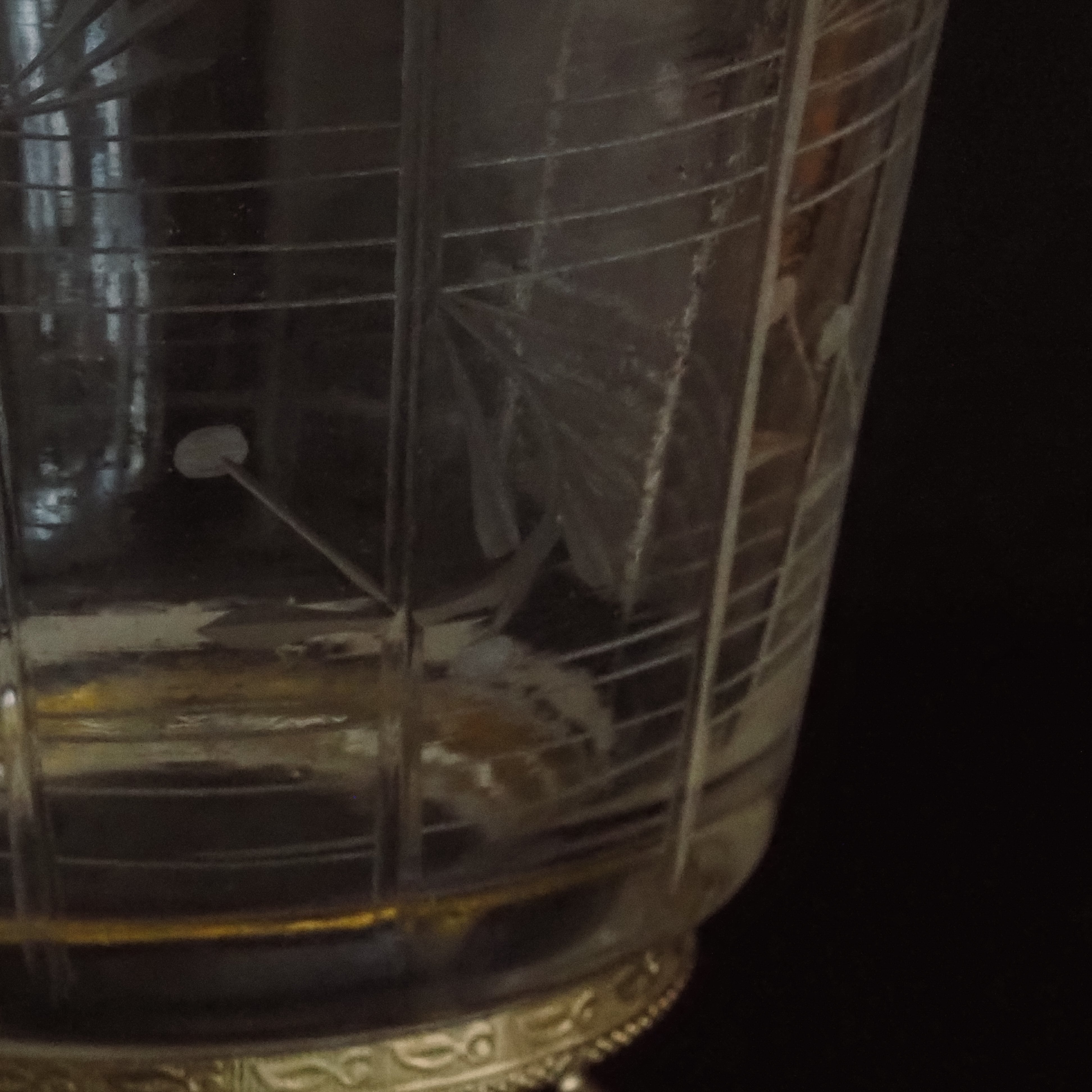 Glasschale mit Metallrand und Griffen · floral geschliffen · historisierend