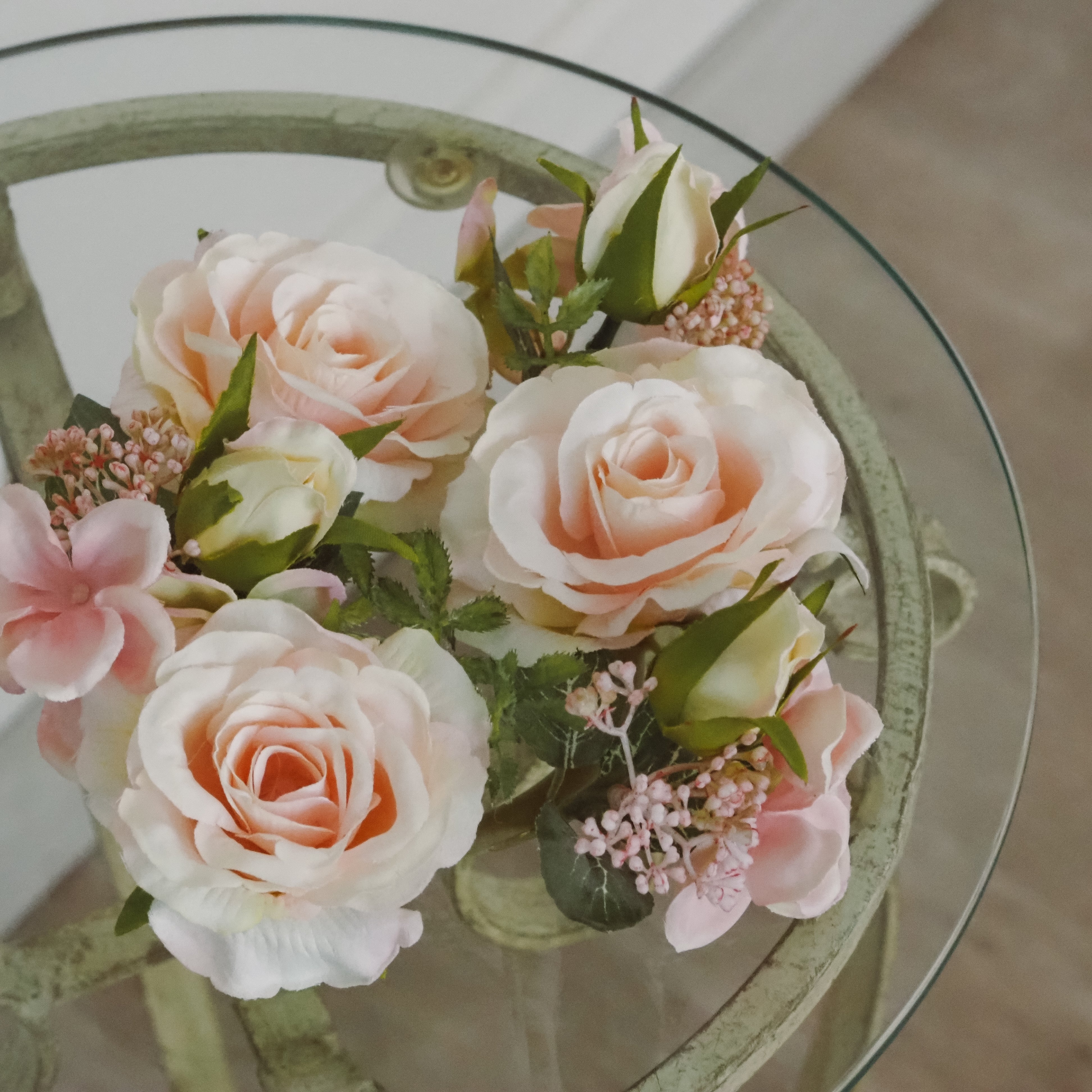 Kerzenring Rosen Hortensie · Weiß oder Rosa · 8/20 cm