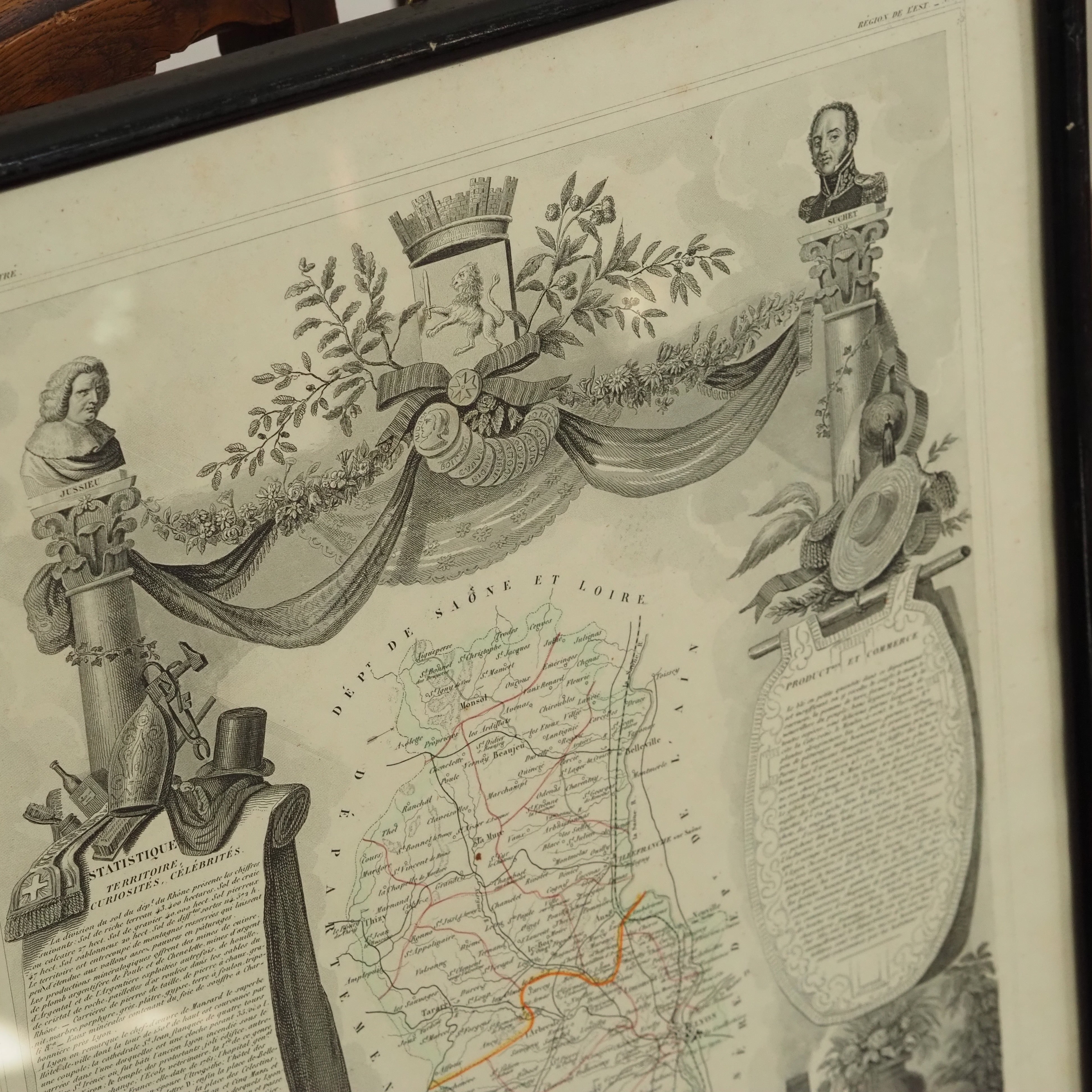 Gerahmte Kupferstich-Karte · Département du Rhône · Französische Administrativkarte