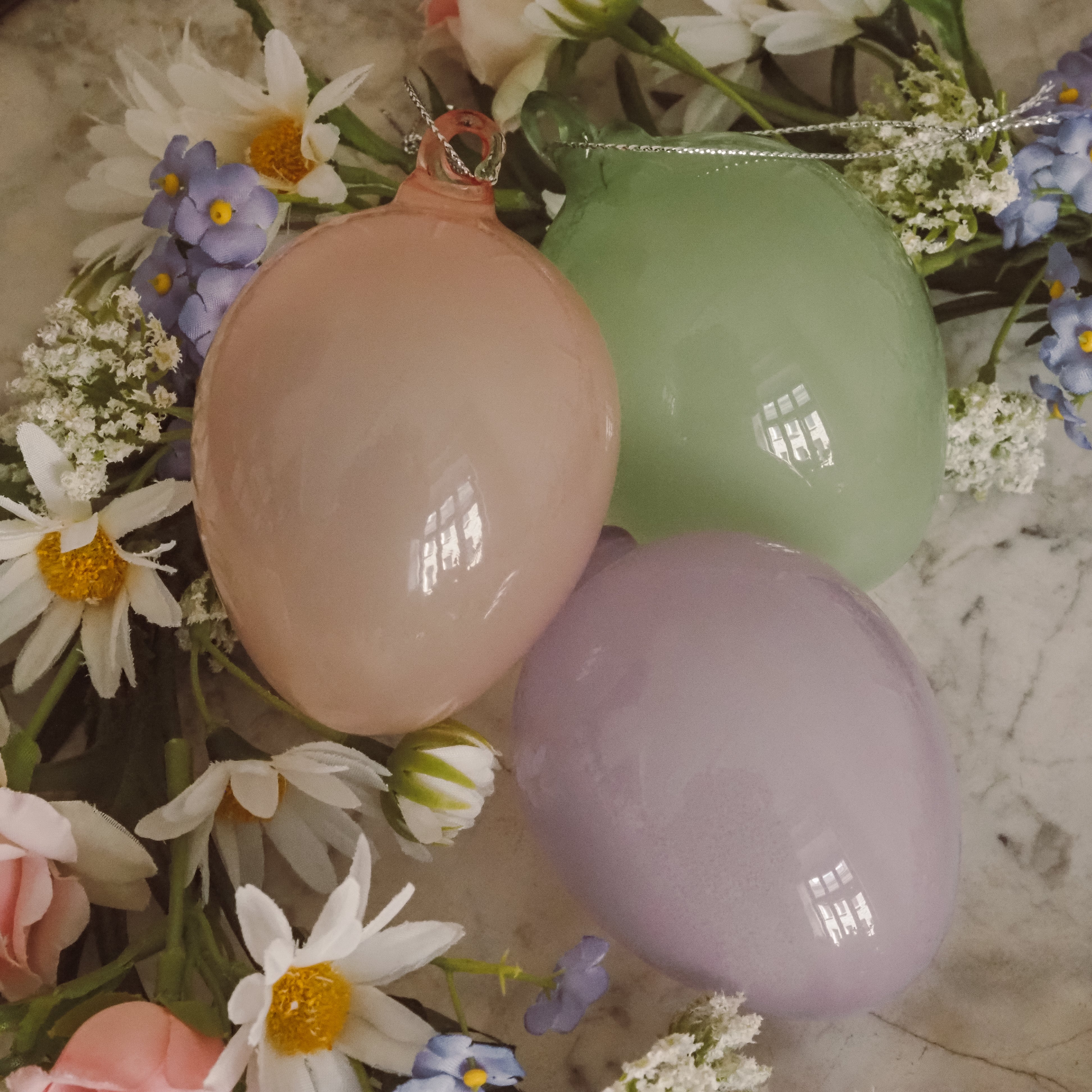 Glaseier für Ostern in Pastell · Hängedekoration im klassischen Frühlingsstil · 3er Set