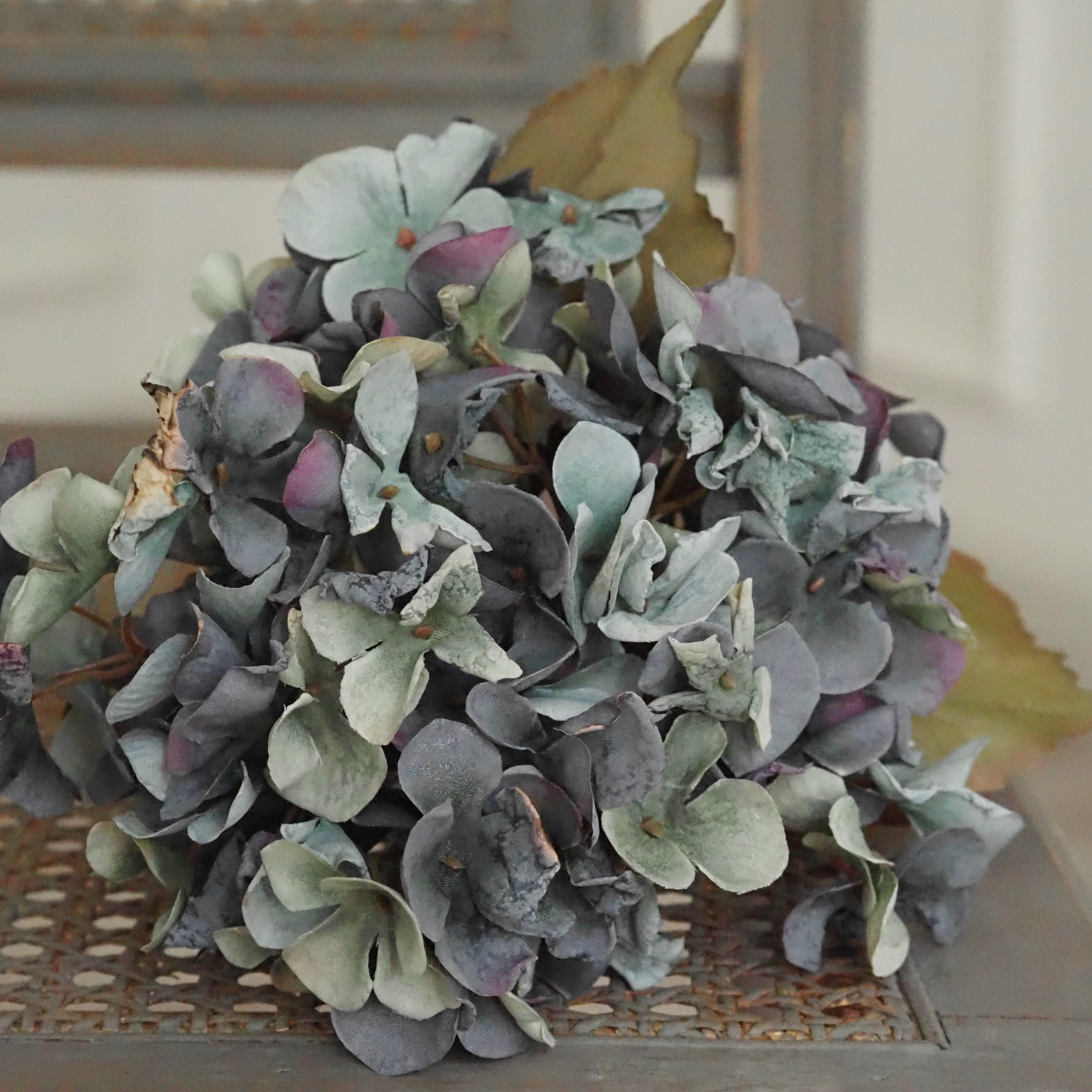 Hortensie Blaugrau · Textilblüte in Trockenblumenoptik