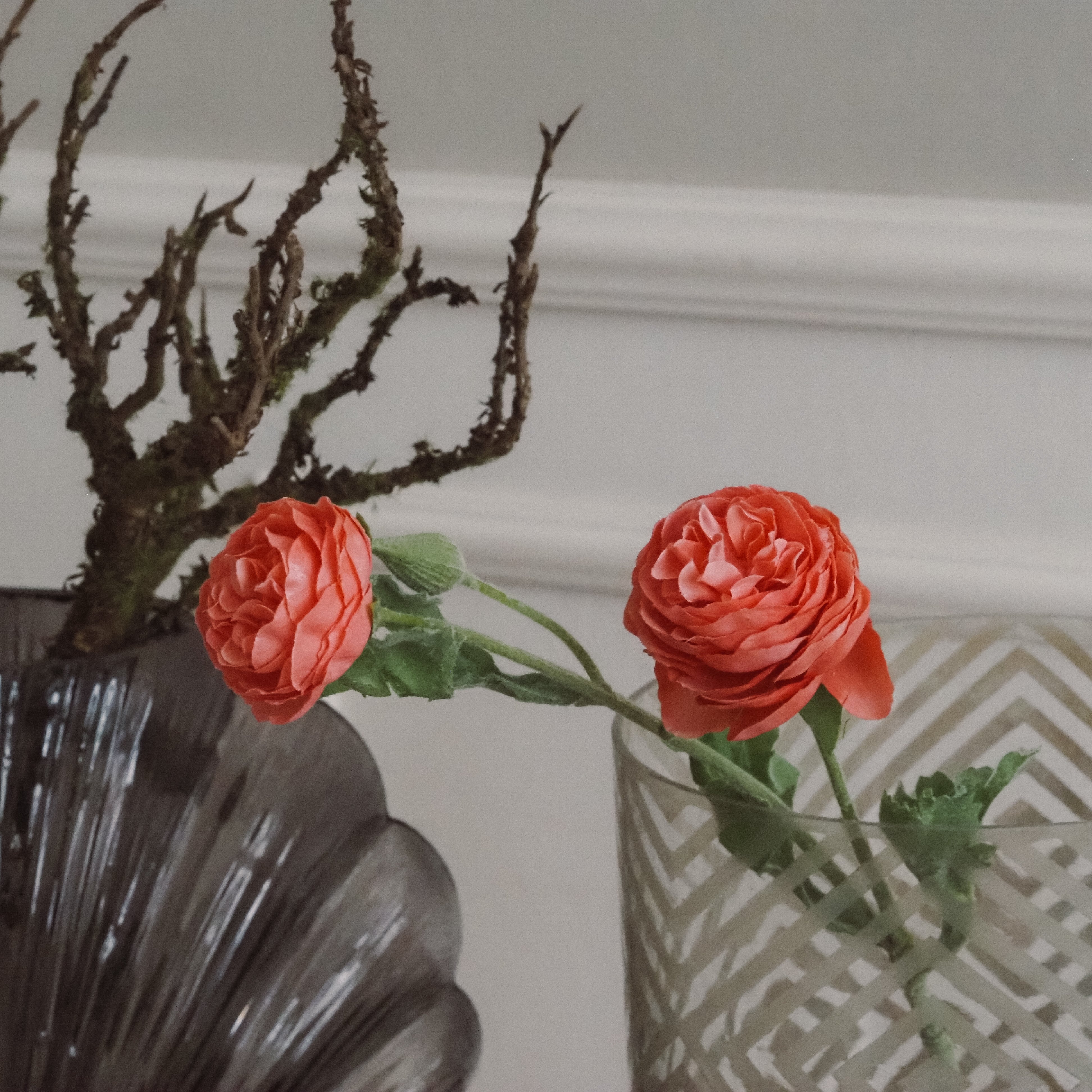 Ranunkelzweig · Pfirsichfarbene Kunstblüte · Florale Dekoration Kunstblumen