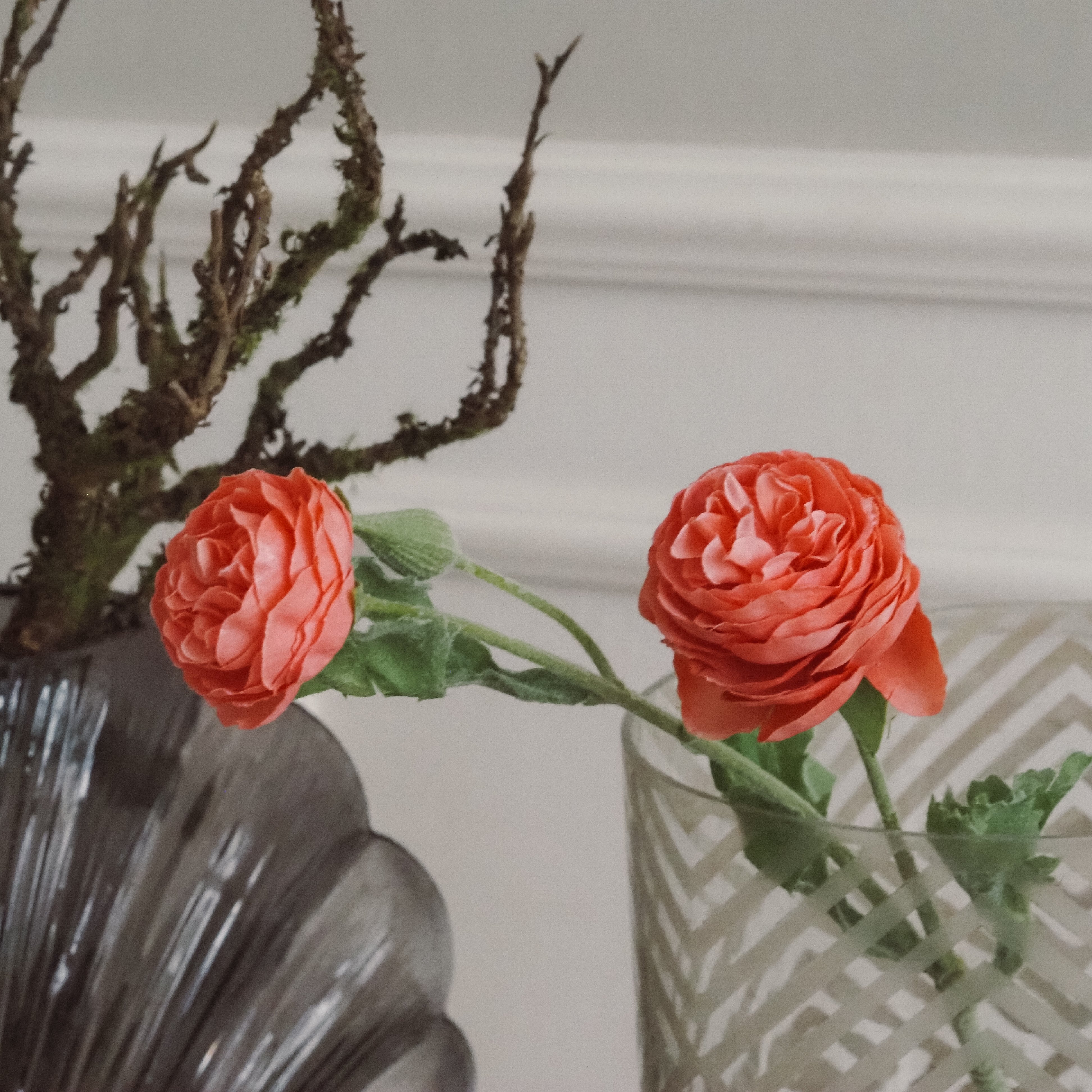 Ranunkelzweig · Pfirsichfarbene Kunstblüte · Florale Dekoration Kunstblumen