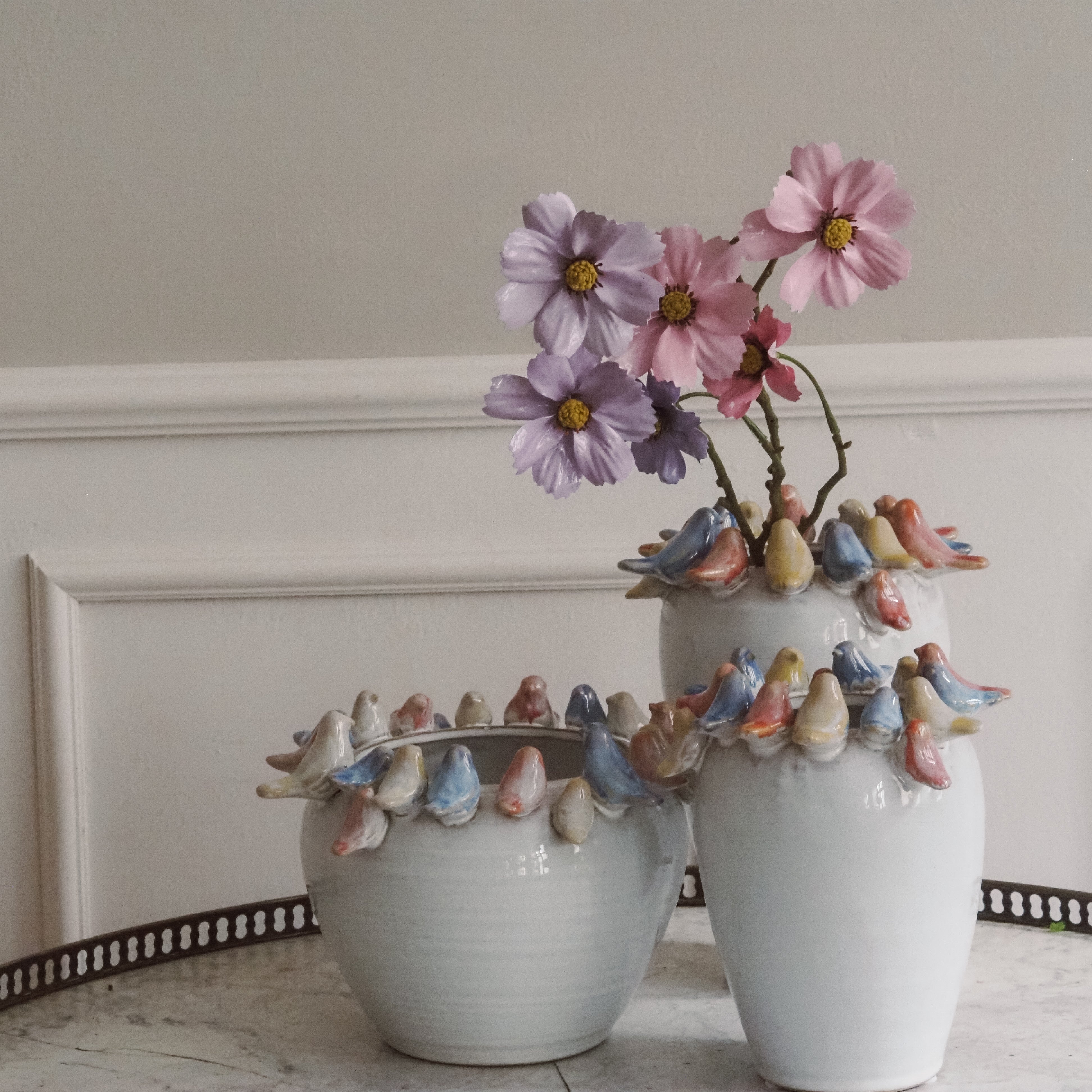 Cosmea Blütenzweig · dekorativer Pick im floralen Stil, Kunstblumen Frühling