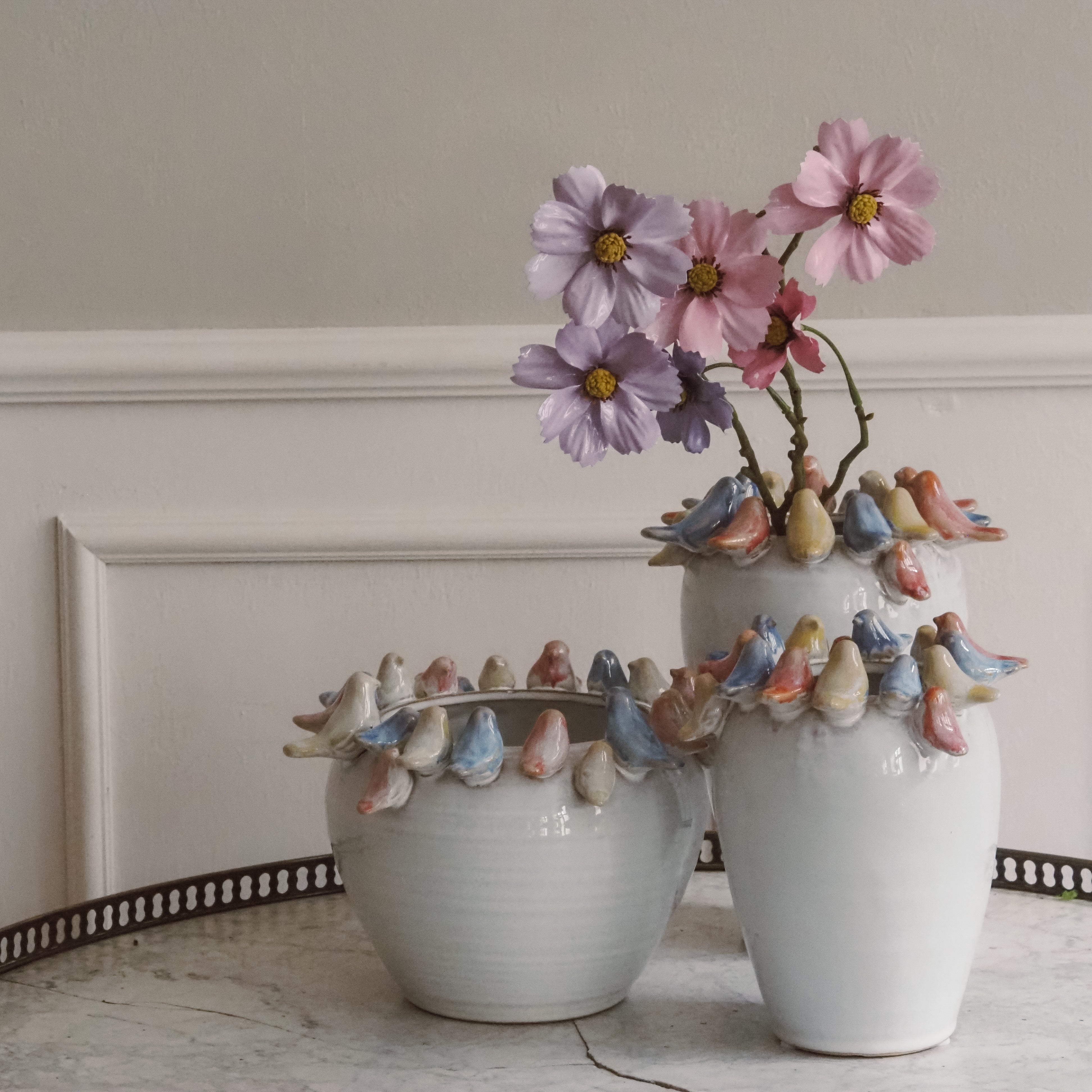 Cosmea Blütenzweig · dekorativer Pick im floralen Stil, Kunstblumen Frühling
