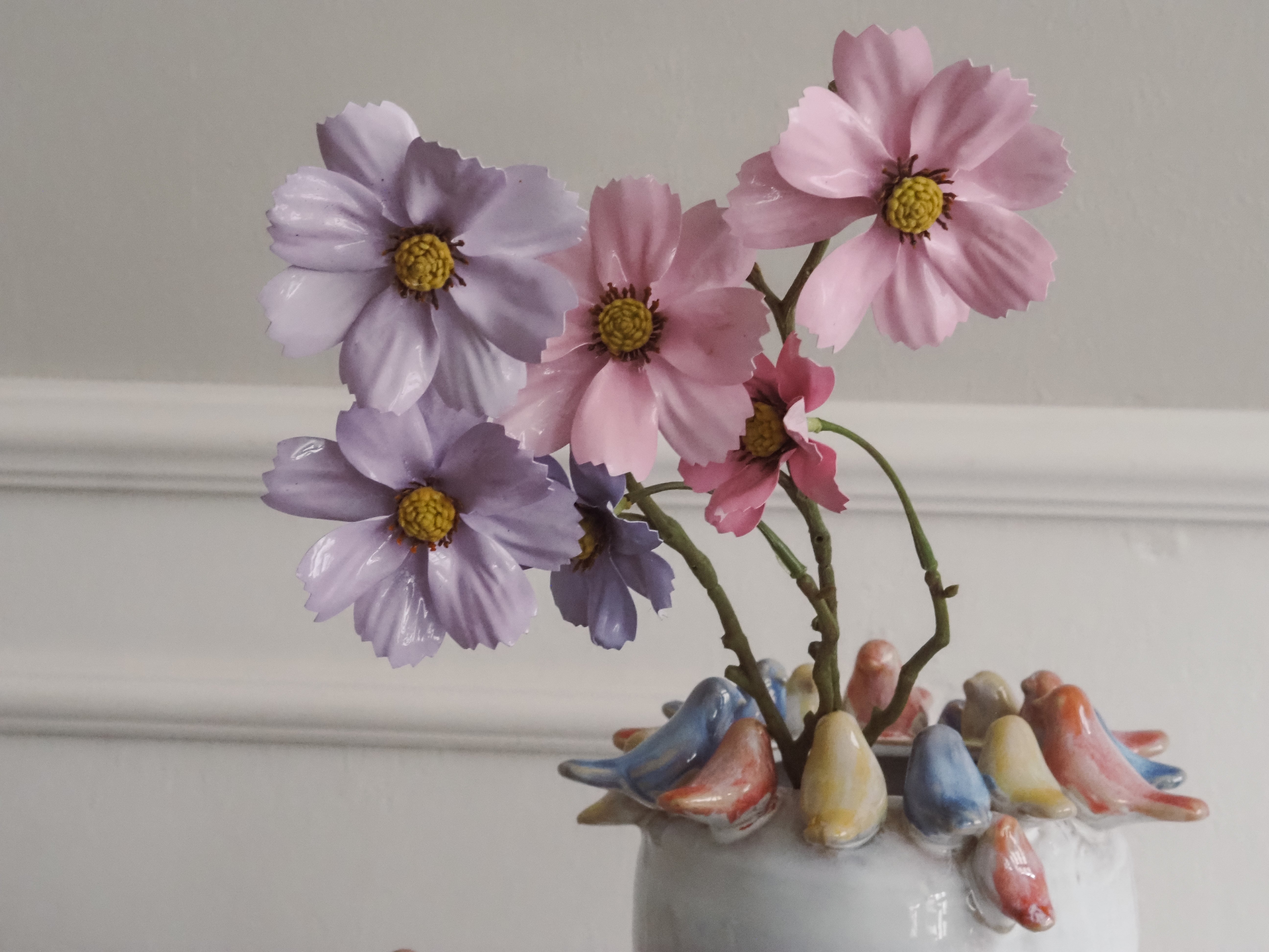 Cosmea Blütenzweig · dekorativer Pick im floralen Stil, Kunstblumen Frühling
