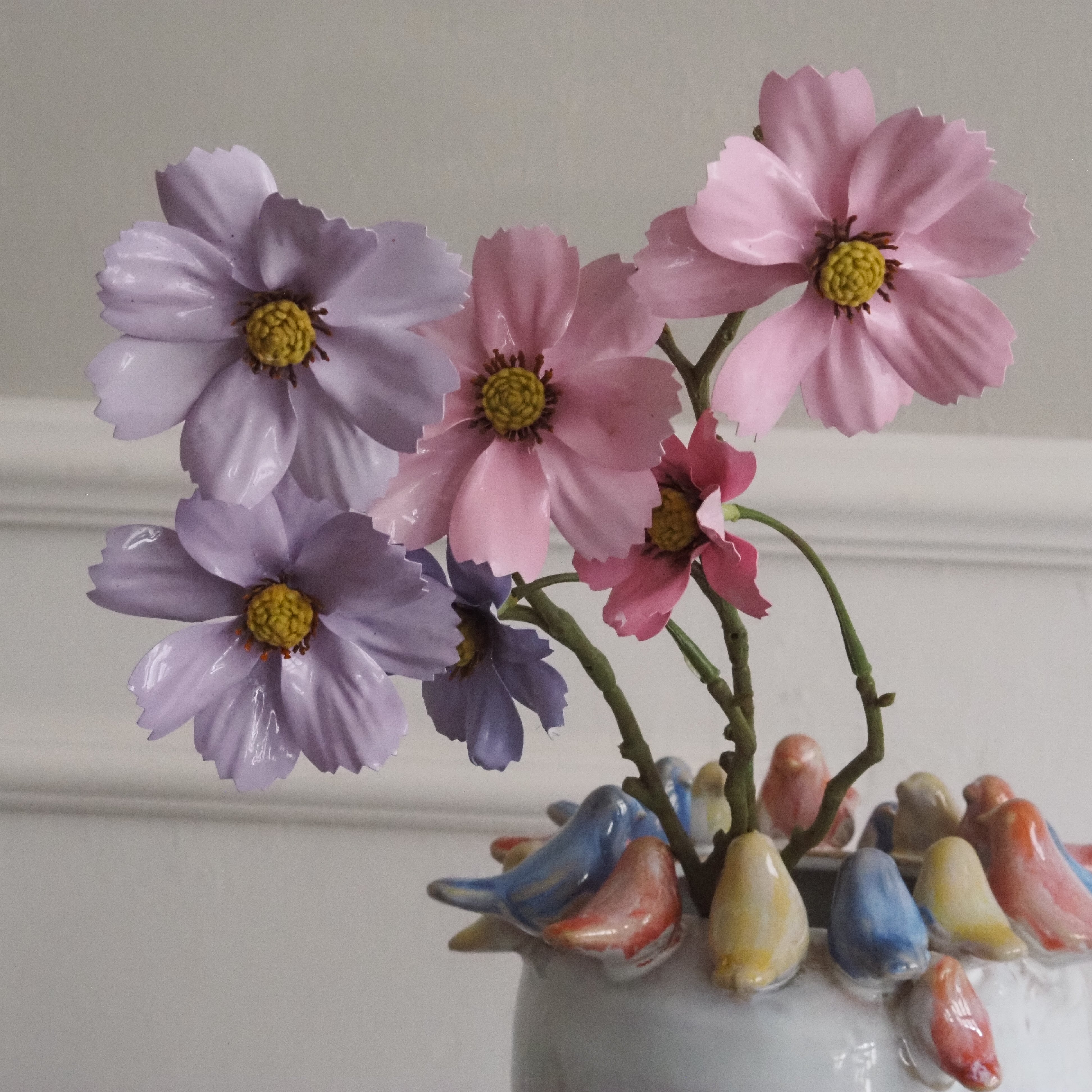 Cosmea Blütenzweig · dekorativer Pick im floralen Stil, Kunstblumen Frühling