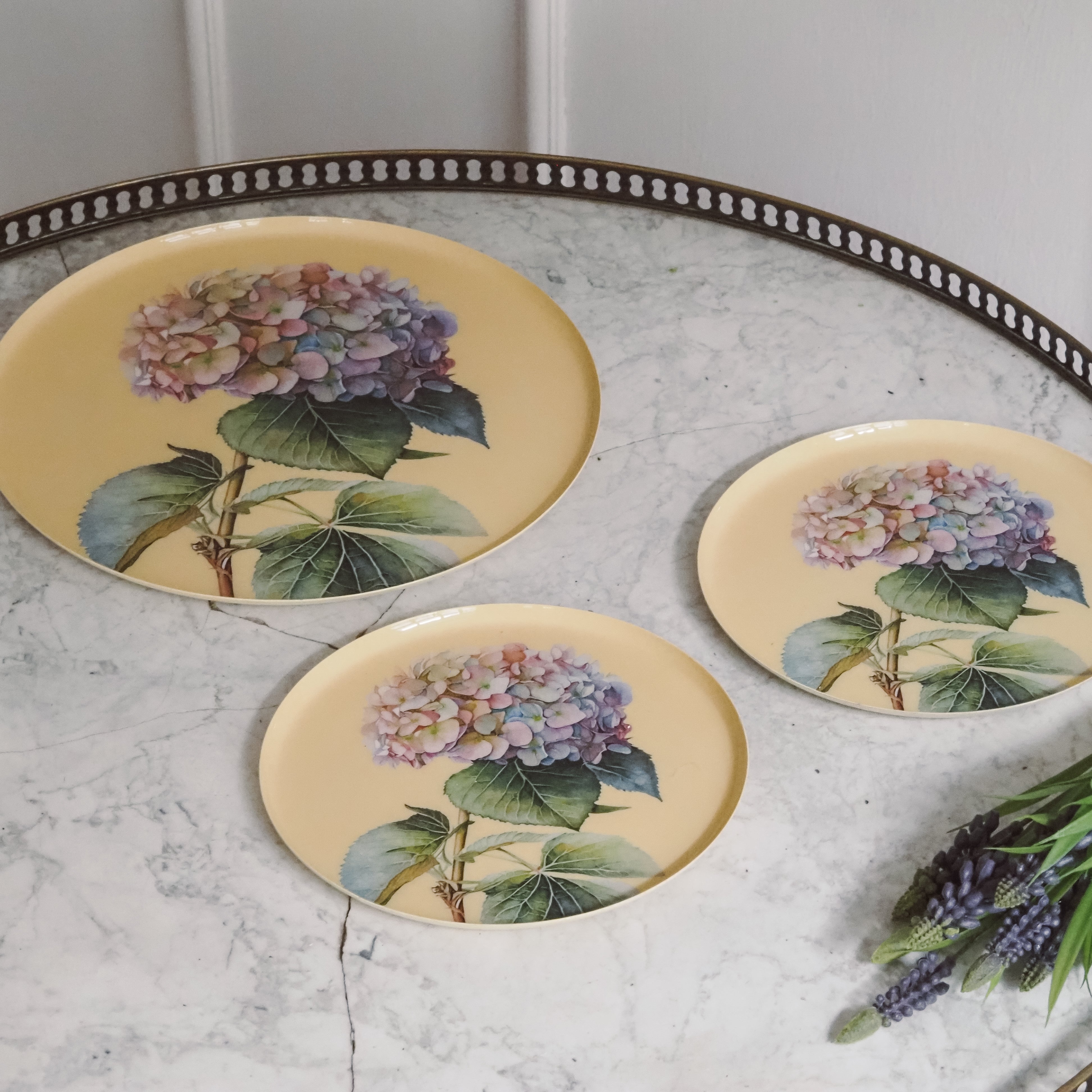 Hortensien Teller Set · Botanisches Tablettset mit floraler Illustration