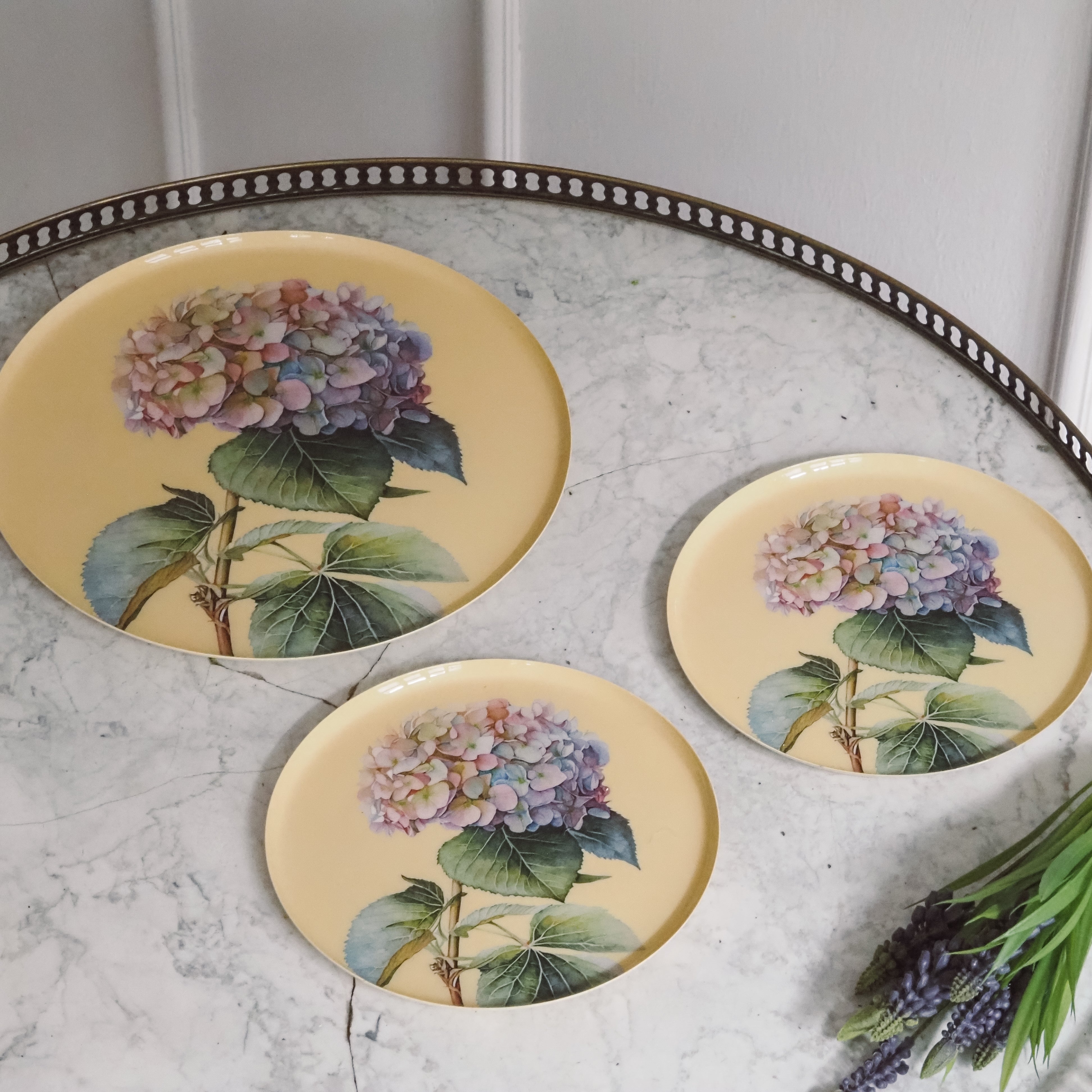 Hortensien Teller Set · Botanisches Tablettset mit floraler Illustration