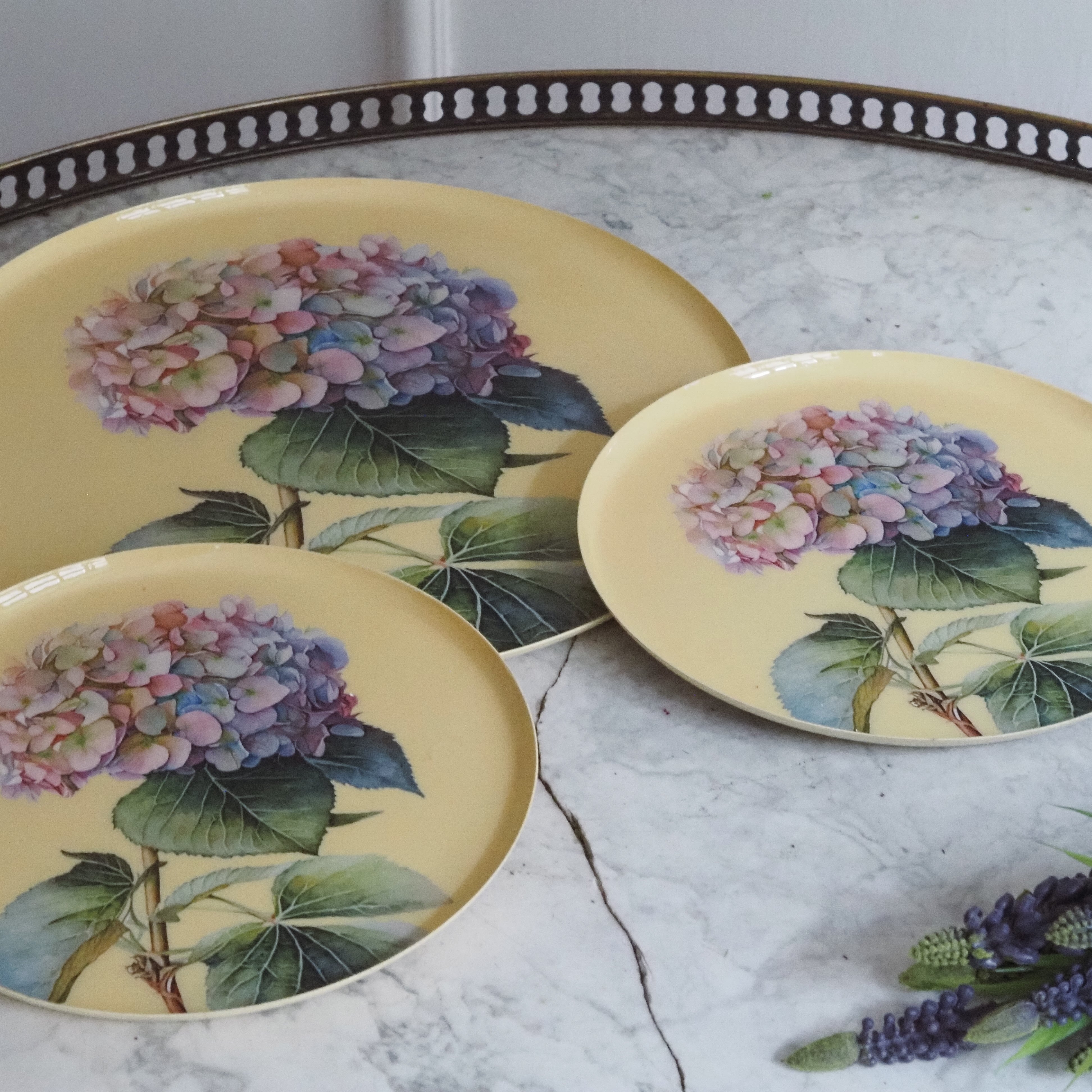 Hortensien Teller Set · Botanisches Tablettset mit floraler Illustration