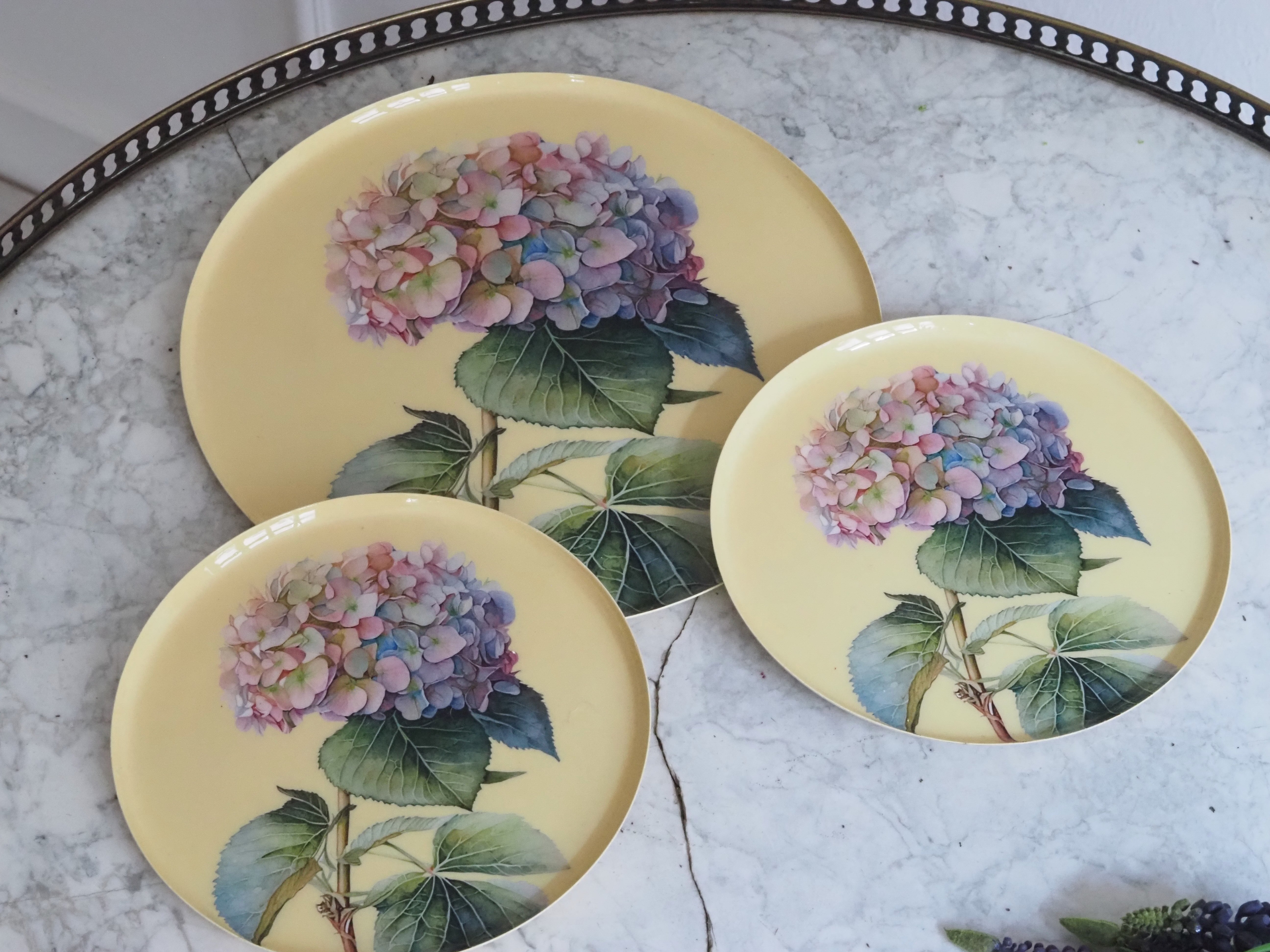 Hortensien Teller Set · Botanisches Tablettset mit floraler Illustration