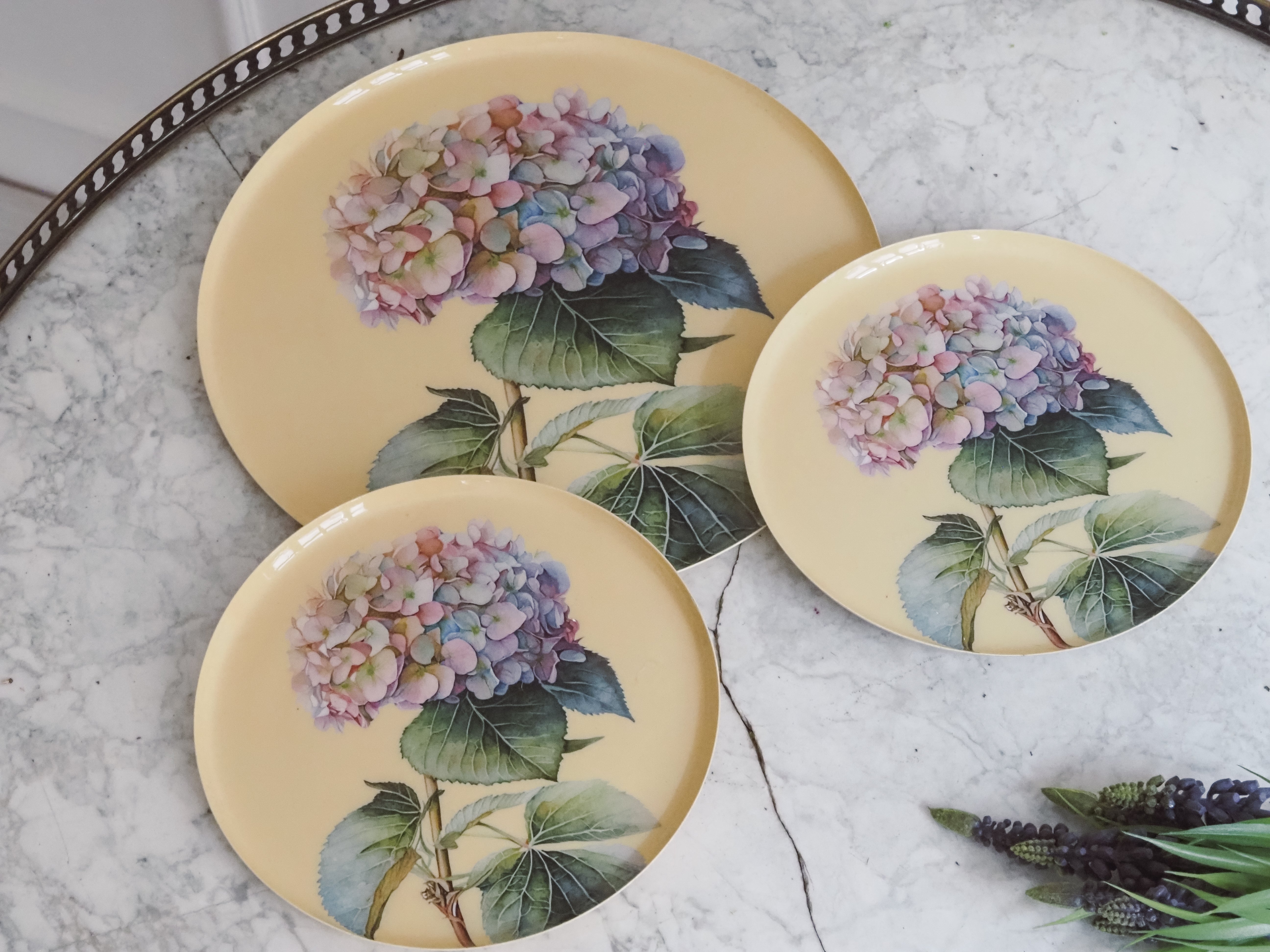 Hortensien Teller Set · Botanisches Tablettset mit floraler Illustration