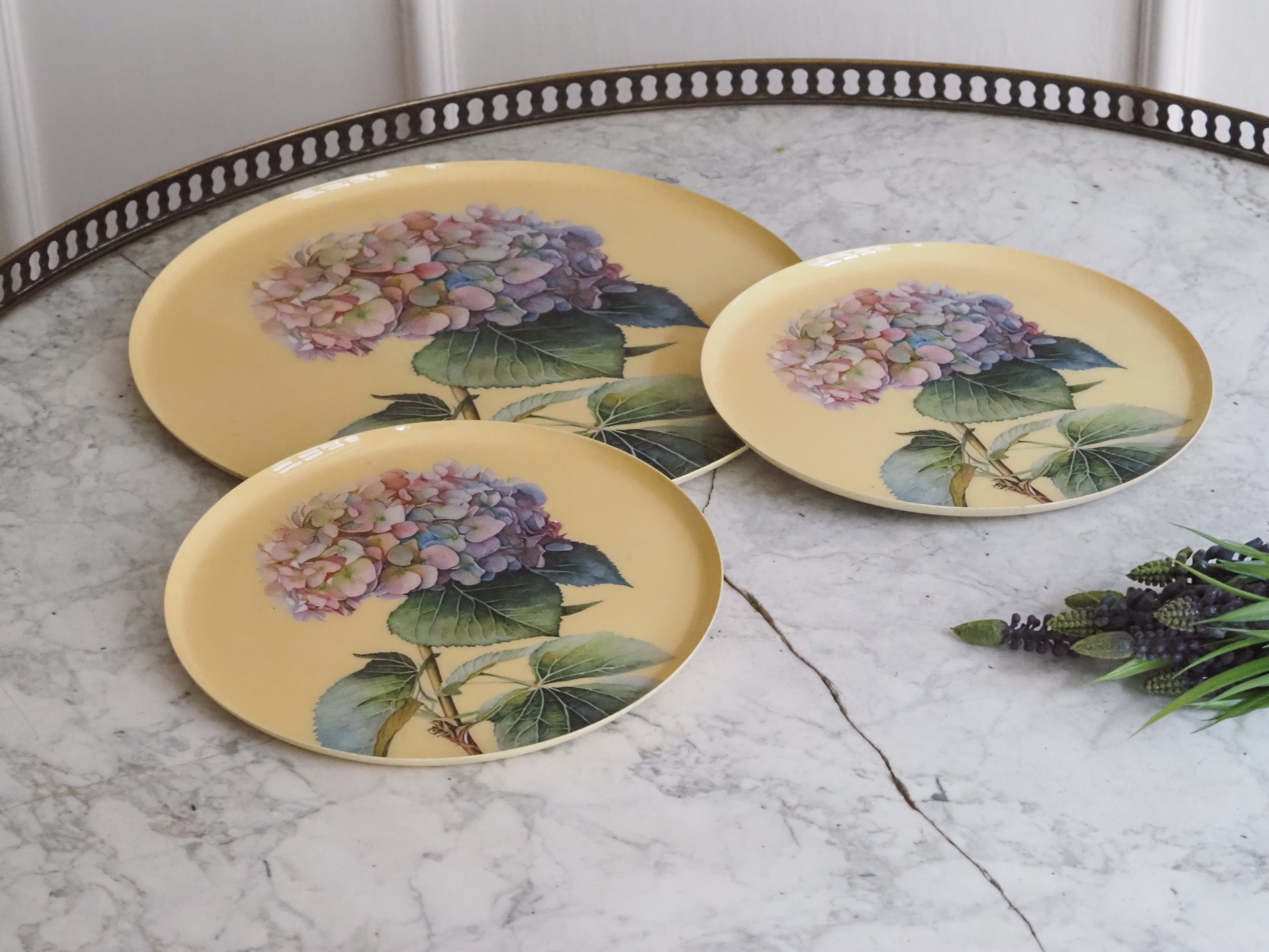 Hortensien Teller Set · Botanisches Tablettset mit floraler Illustration