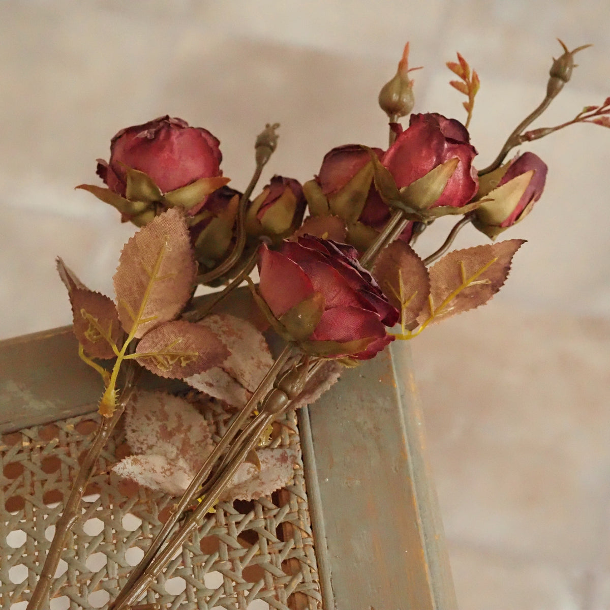Rosenzweig Bordeaux · Textilrosen mit Knospen im Herbstton