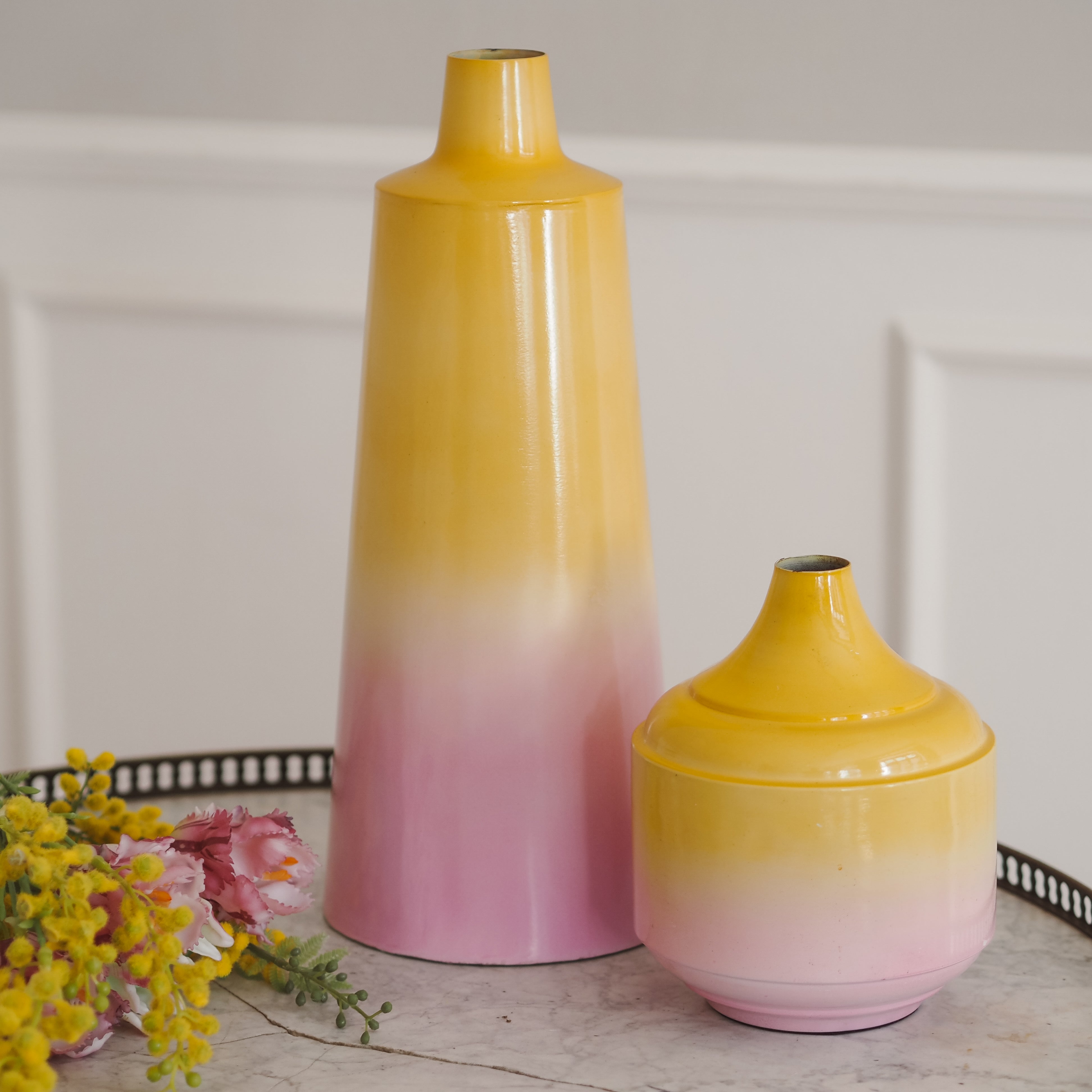 Vase Ombre Gelb Rosé · Moderne Dekorvase in zwei Größen