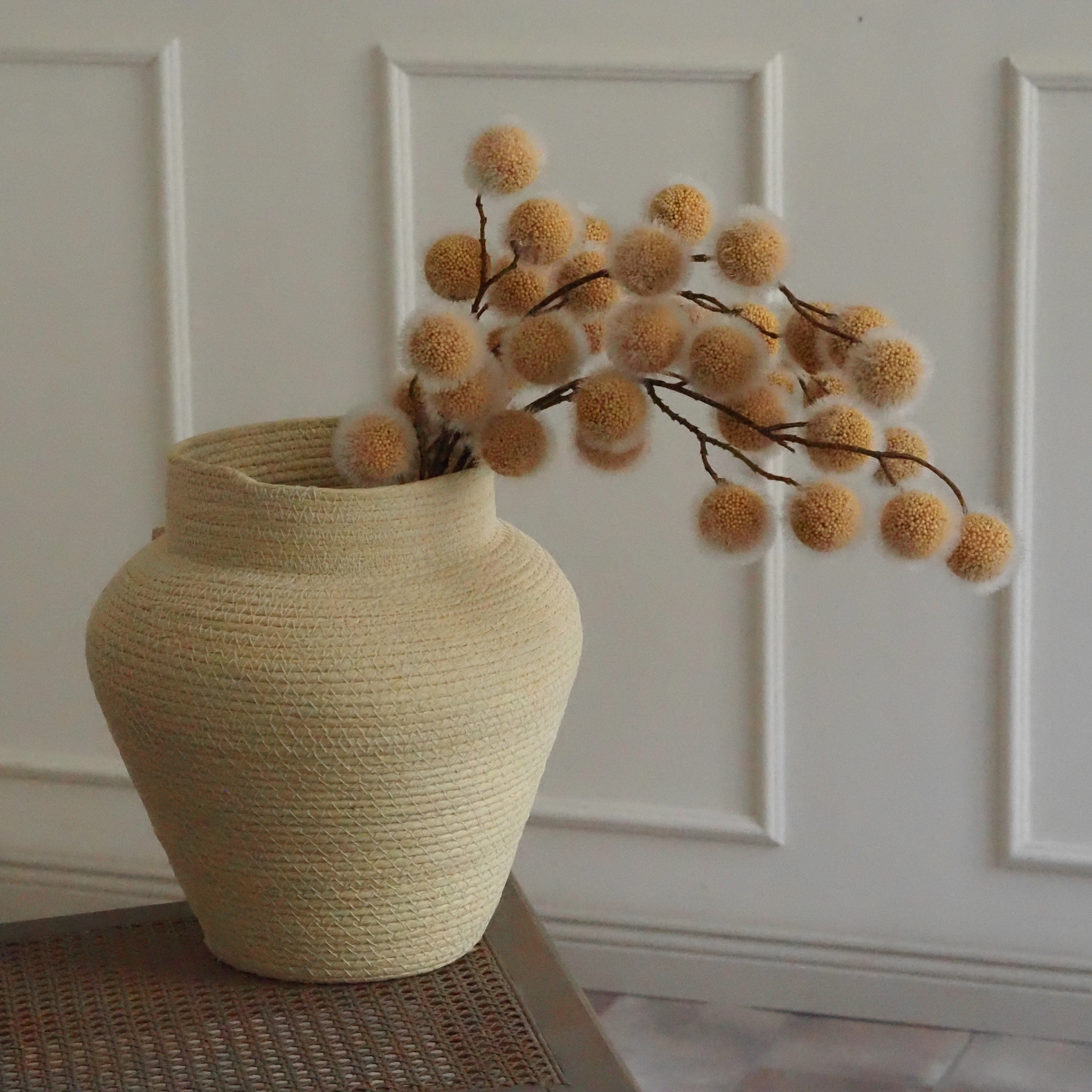 Vase Papierkordel Natur · Amphorenform, gewickelt und vernäht