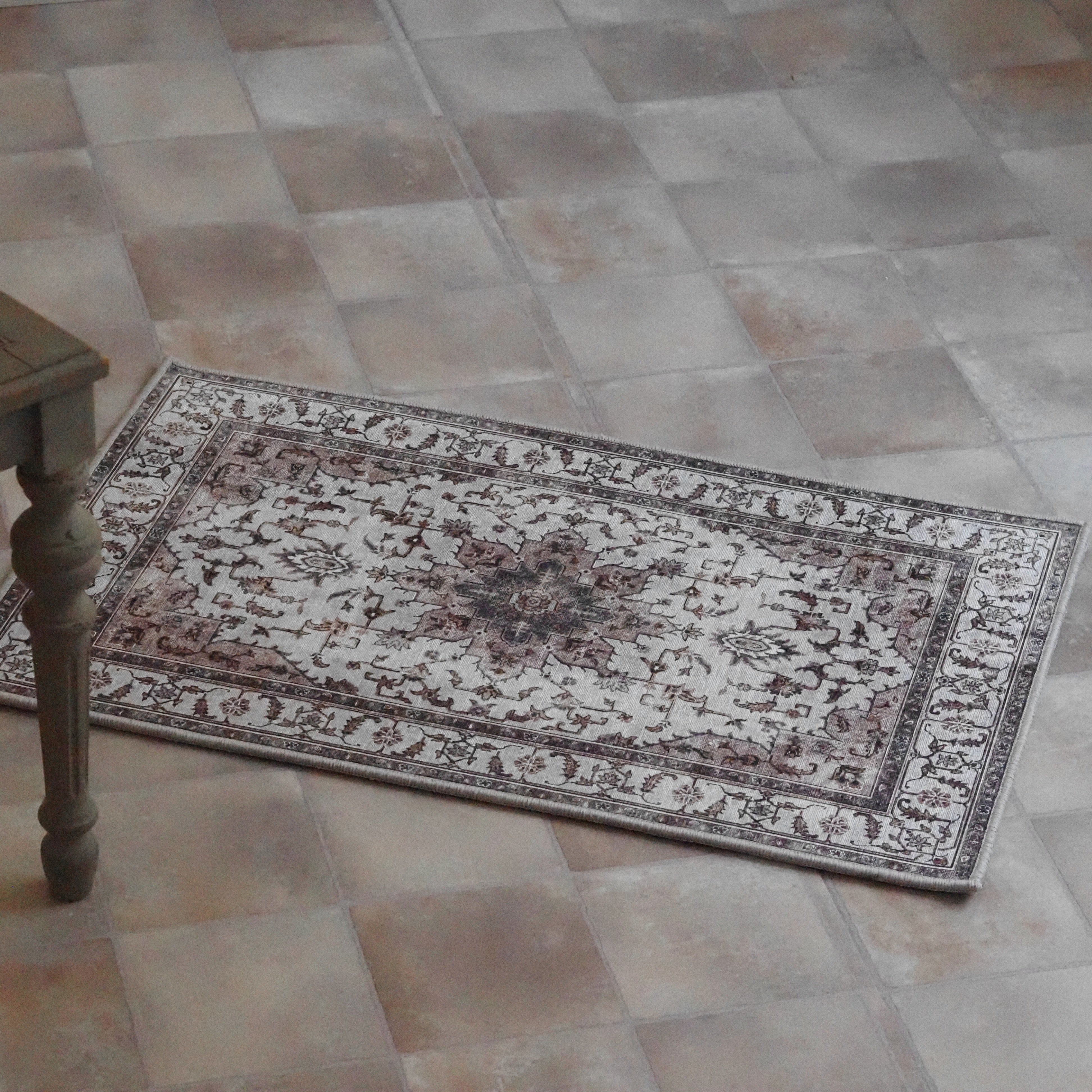 Teppich 50x80 cm · Medaillonmuster in Vintage-Waschoptik
