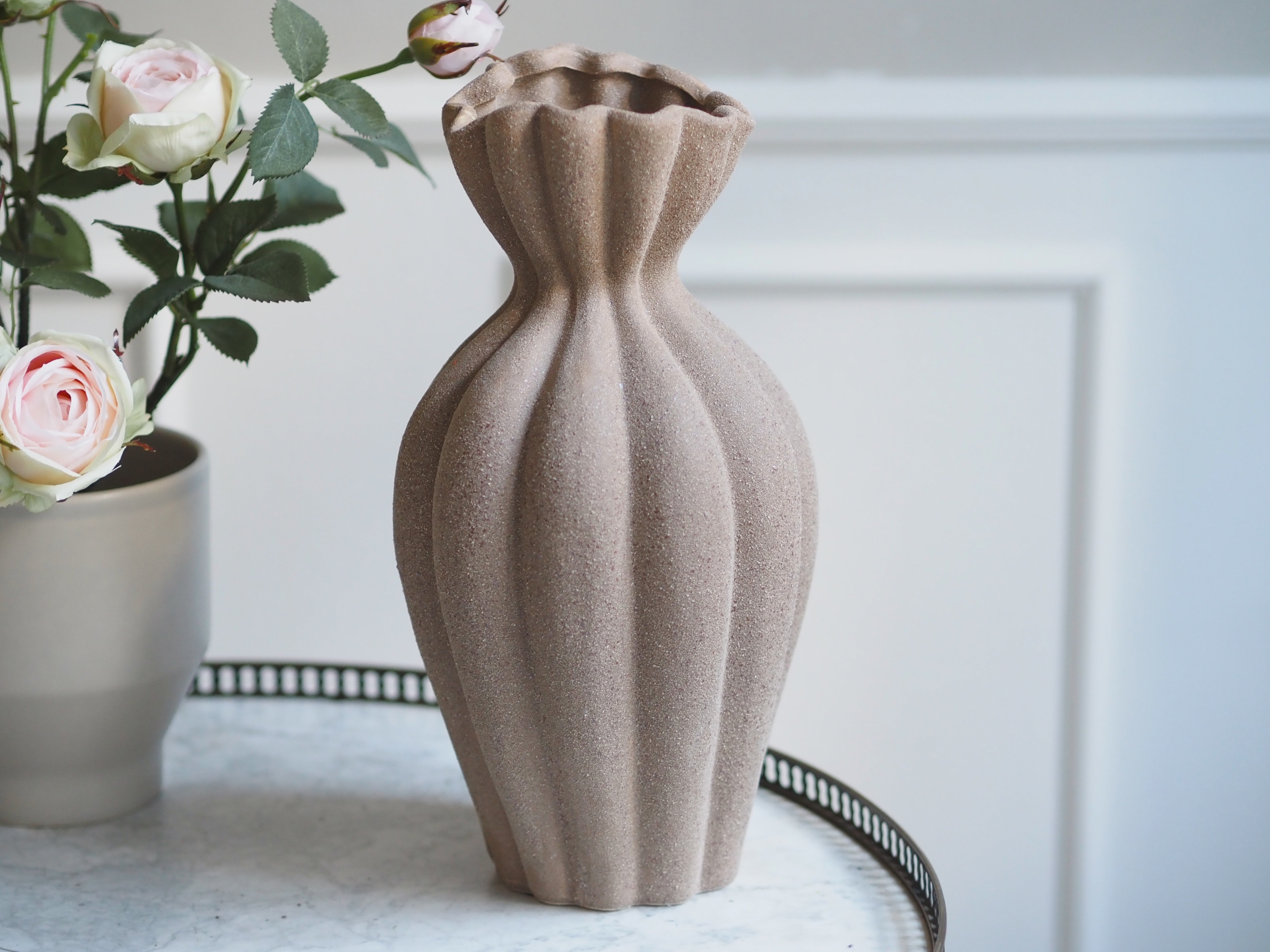 Keramik Vase sandfarben · strukturierte Design Vase modern / Blumenvase