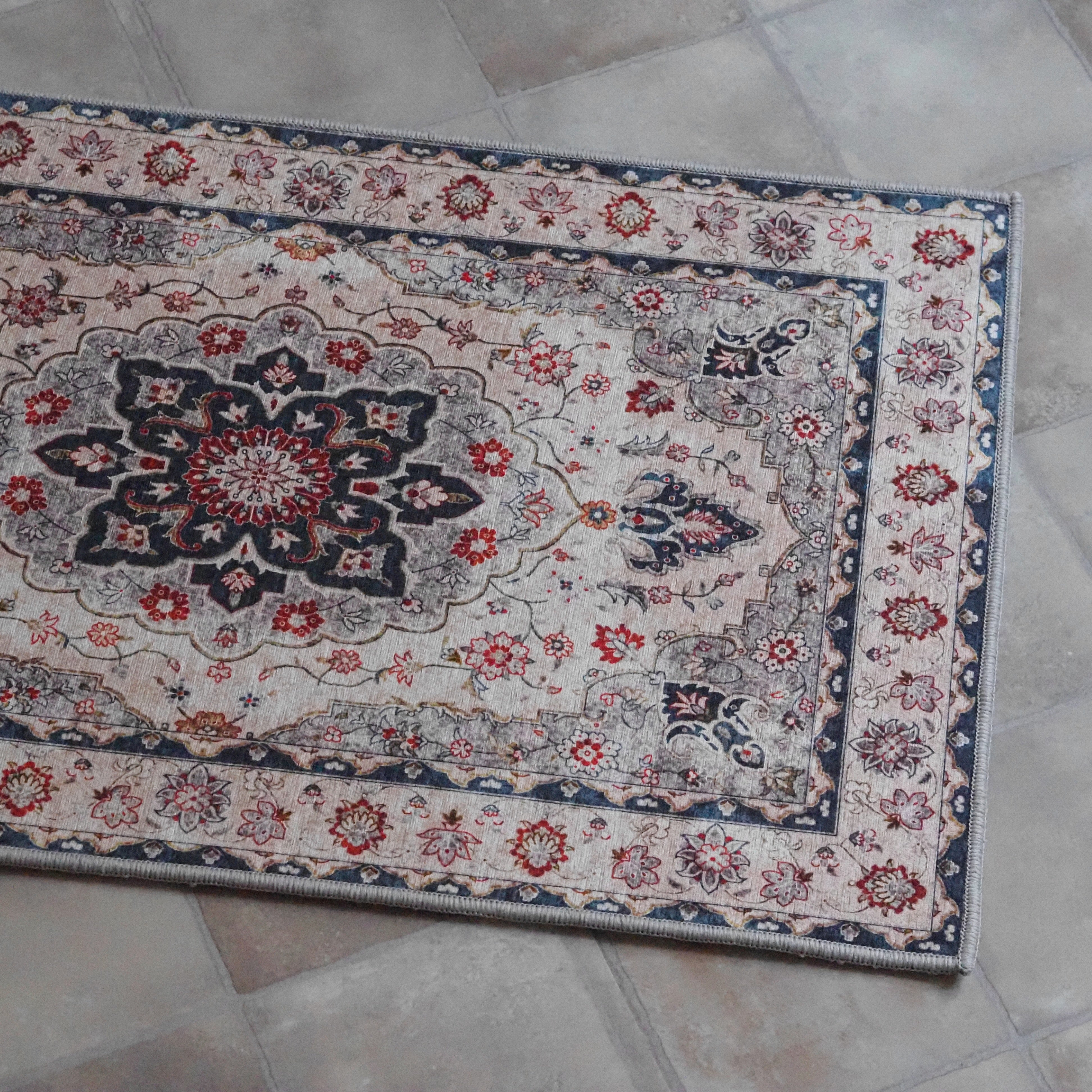 Teppich 50x80 cm · Medaillonmuster in Vintage-Waschoptik
