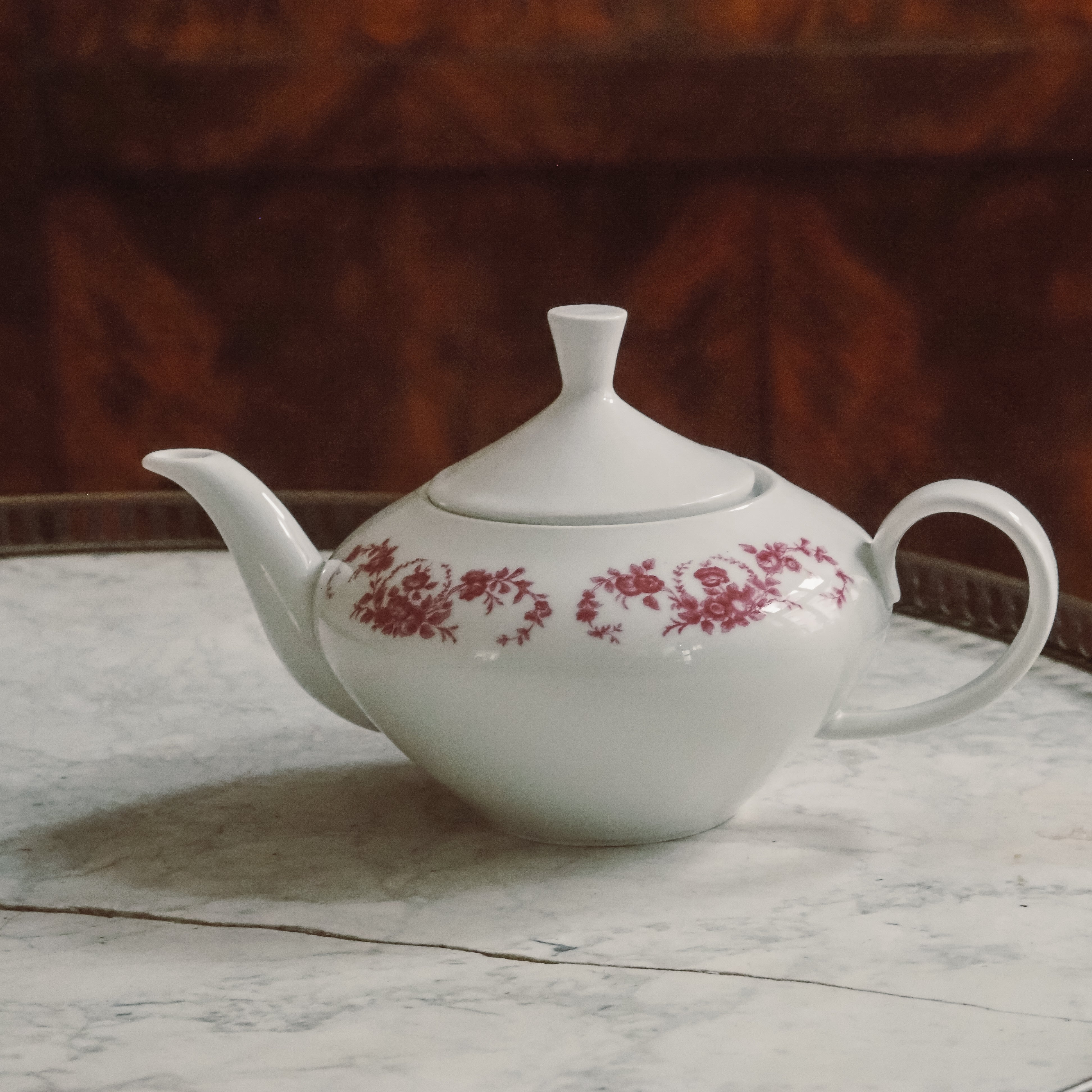 Teekanne Weiß · Seltmann Weiden Bavaria · Rosengirlanden-Dekor Pink · Vintage Westdeutschland