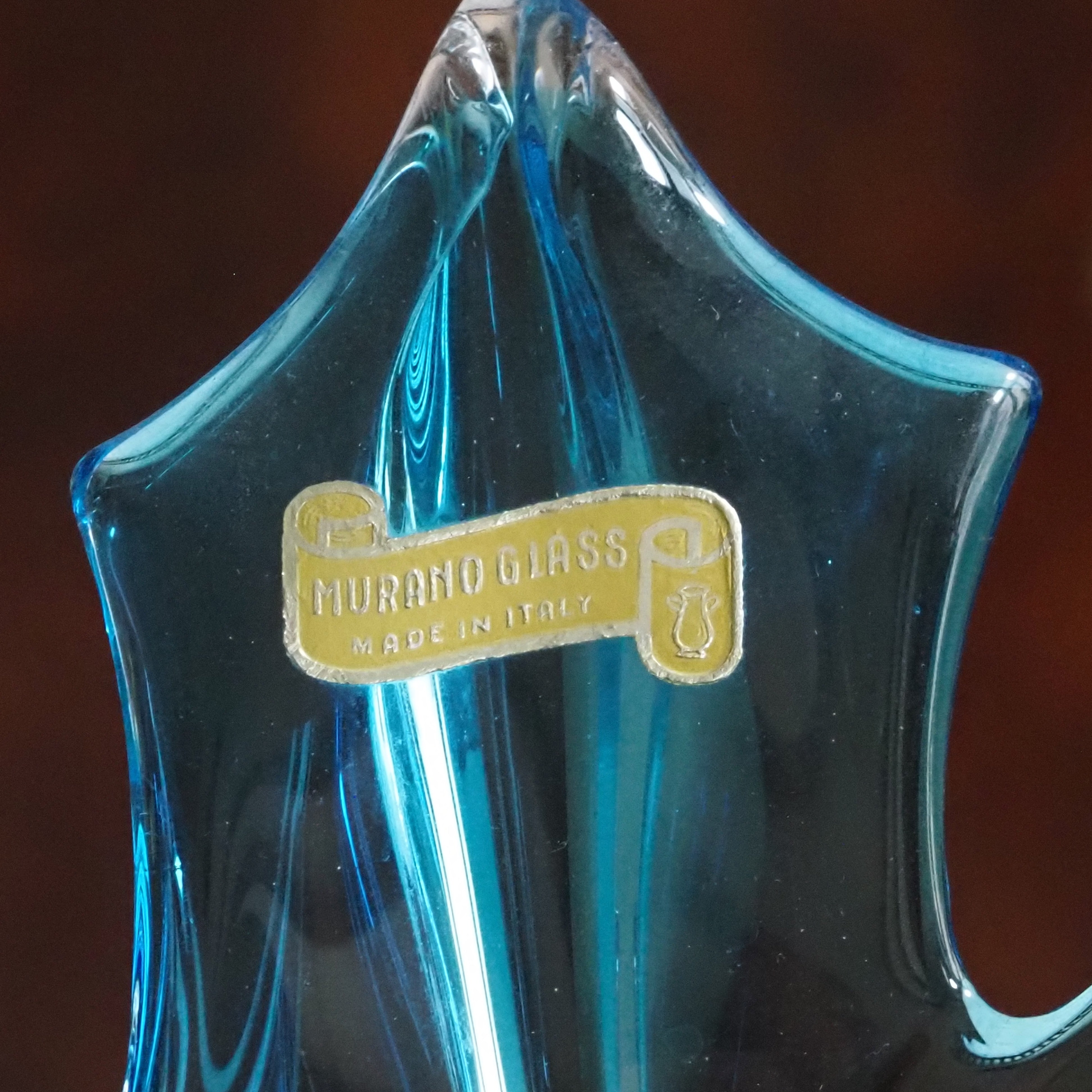Murano Glasvase Aquablau · Mundgeblasenes Kunstglas mit Flammenform, Made in Italy