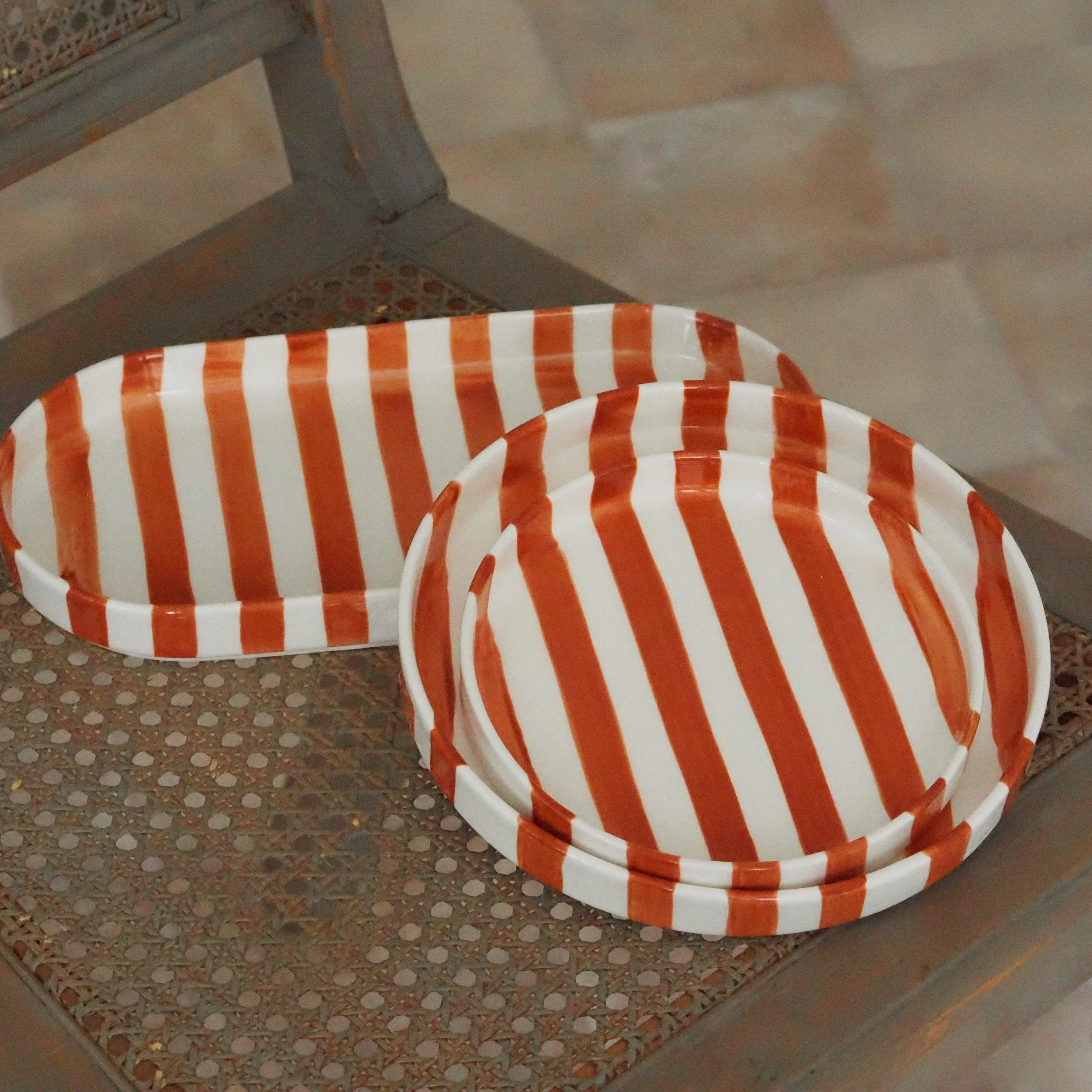 Teller Gestreift · Keramik Terrakotta Mediterrane Tafel