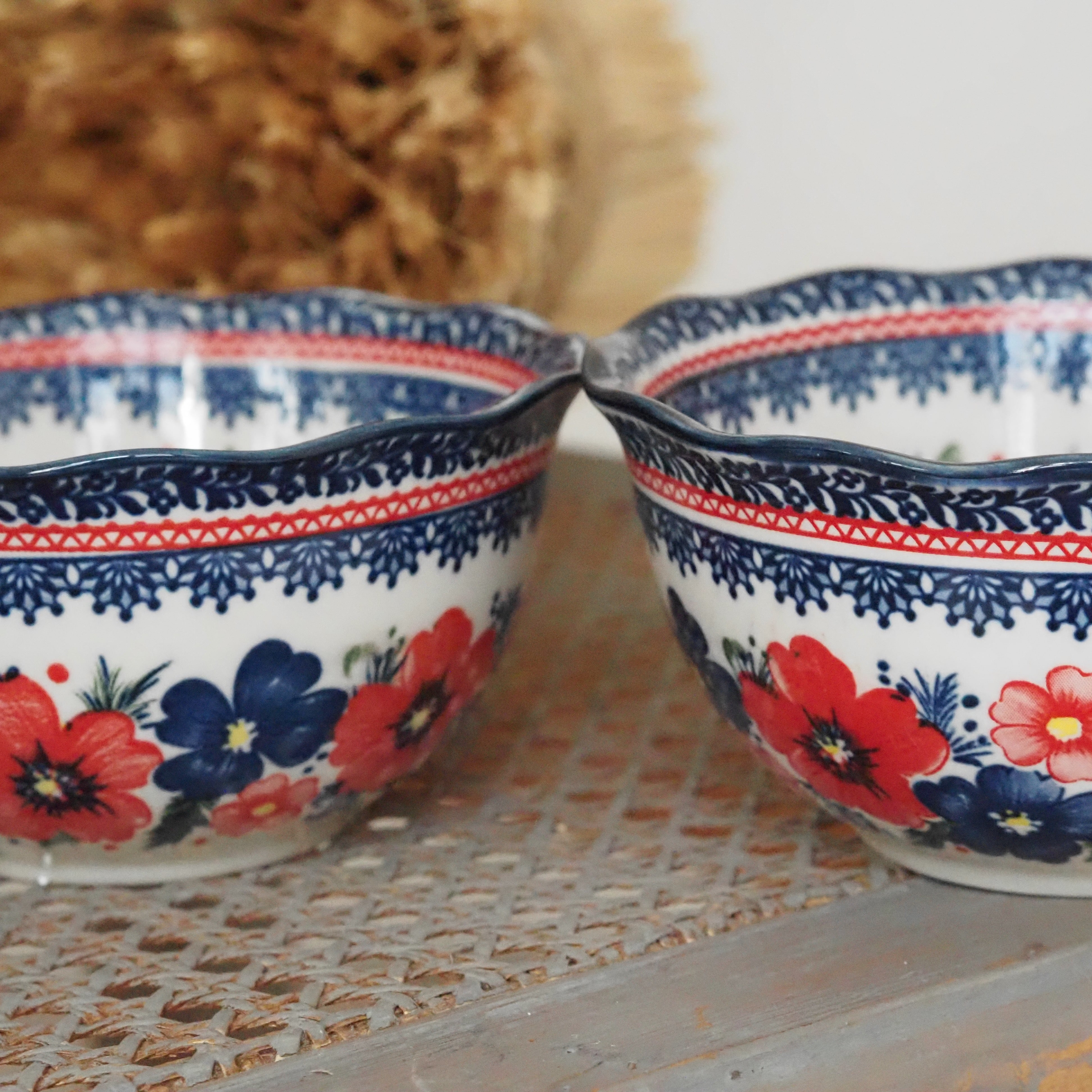Keramikschale Blumendekor · Blau Rot Bunzlauer Tradition